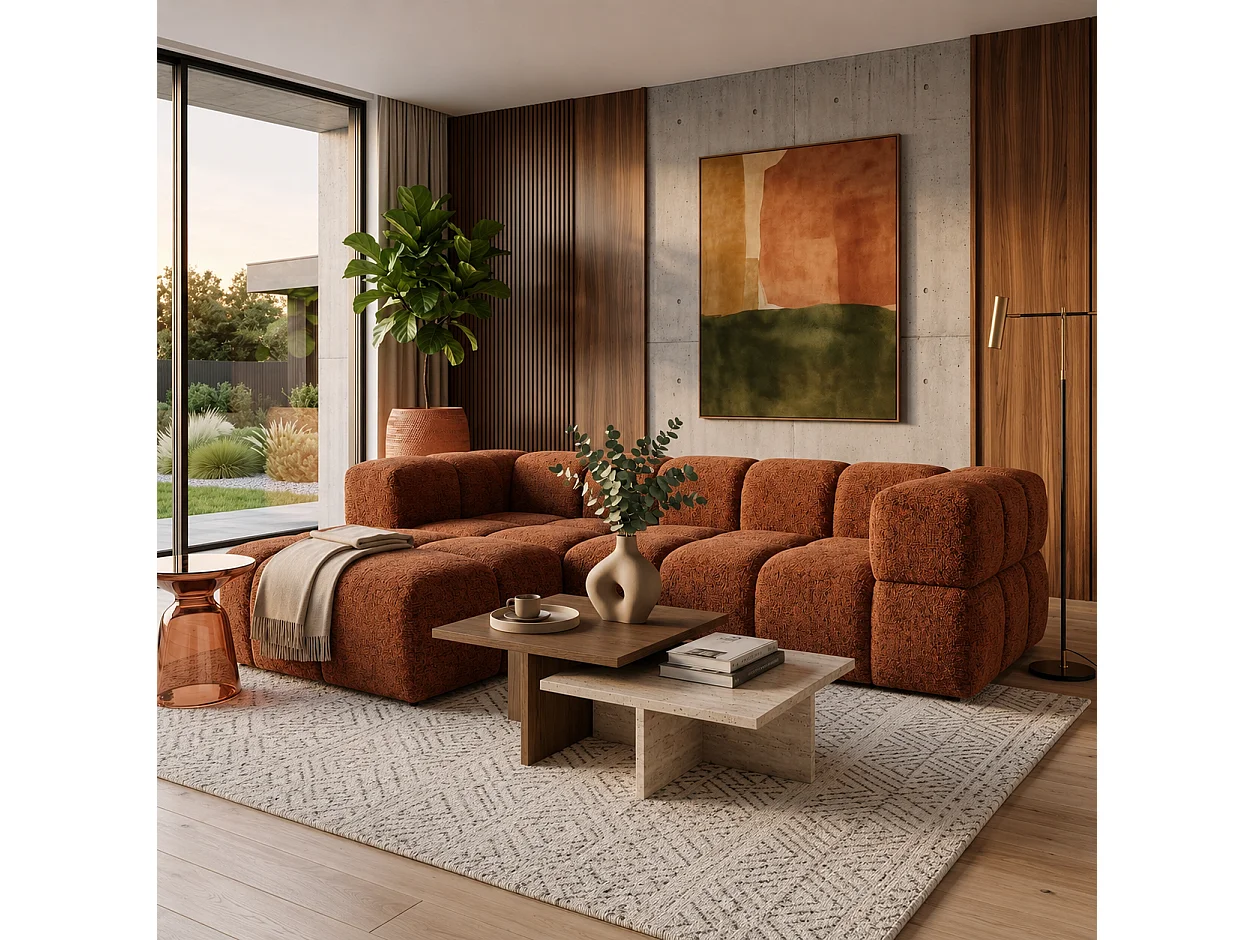 RUBI – canapé d’angle convertible gauche 288x182 cm, BELLO 40 orange