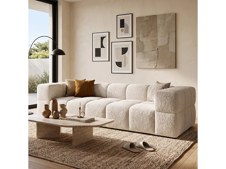 RUBI – sofa 3-osobowa z funkcją spania 150x202 cm, tkanina Anthology 20 biała