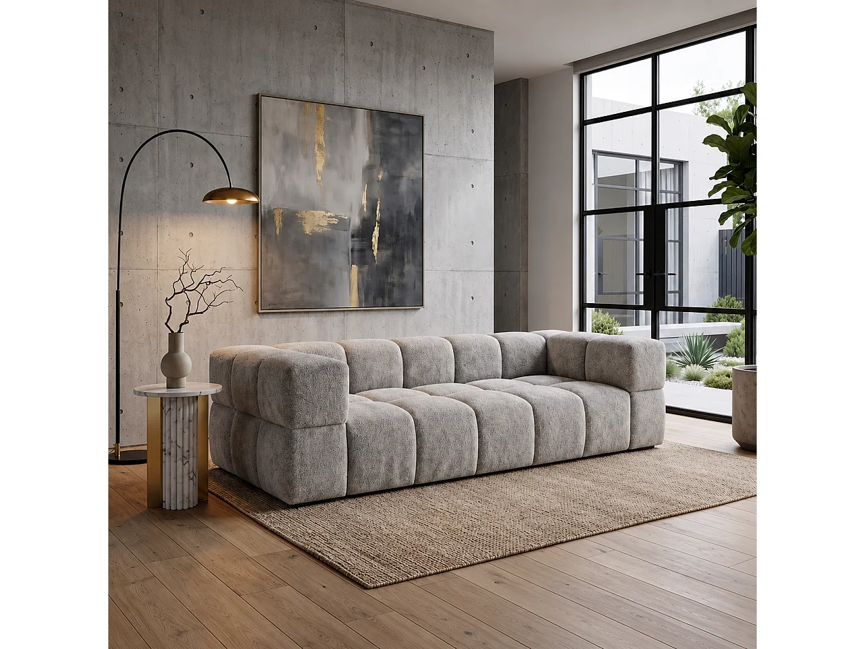 RUBI – sofa 3-osobowa z funkcją spania 150x202 cm, tkanina Anthology 15 jasnoszara