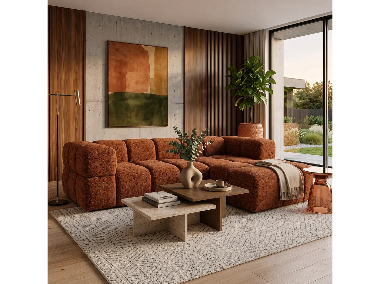 RUBI – ausziehbares Ecksofa rechtsseitig 288x182 cm, BELLO 40 Orange