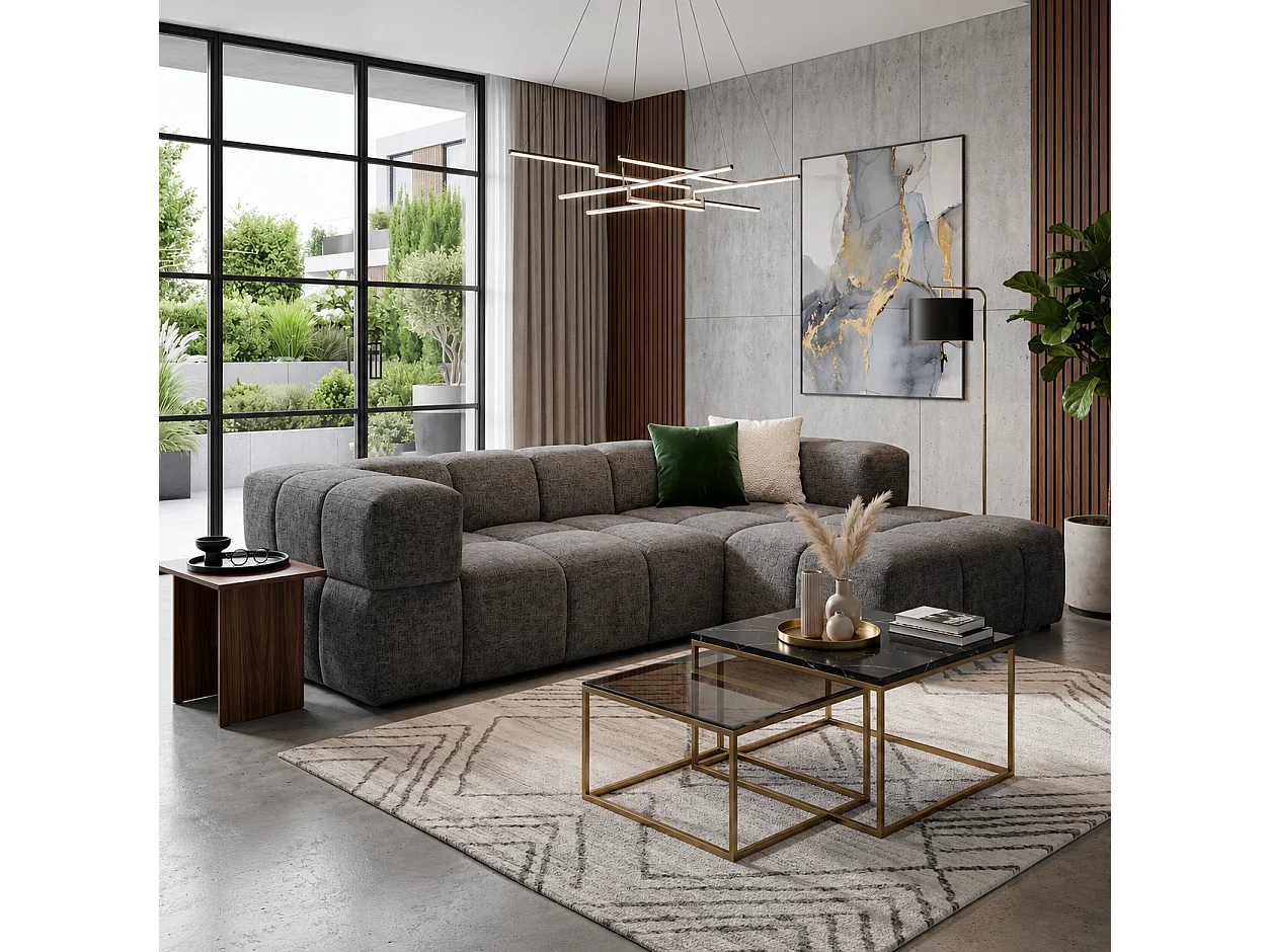 RUBI – ausziehbares Ecksofa rechtsseitig 288x182 cm, BELLO 20 Grau