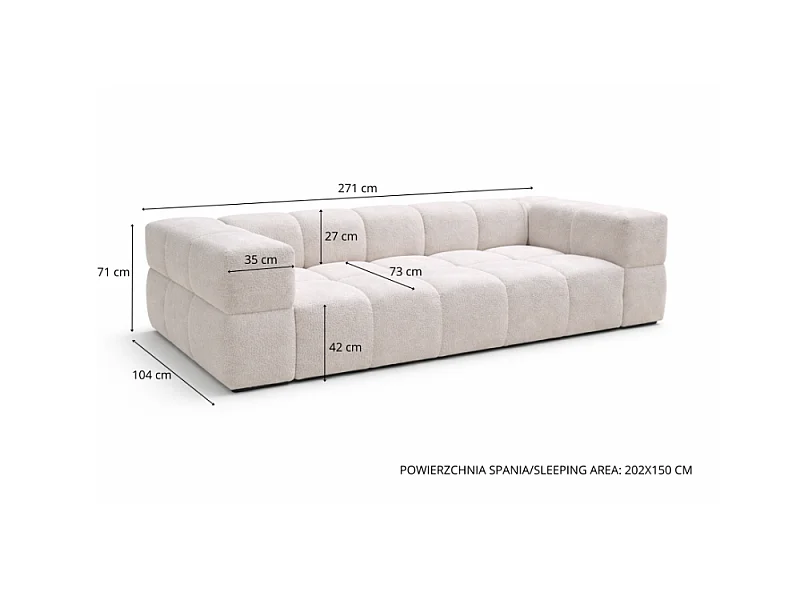 RUBI – sofa 3-osobowa z funkcją spania 150x202 cm, tkanina Anthology 4 beżowa