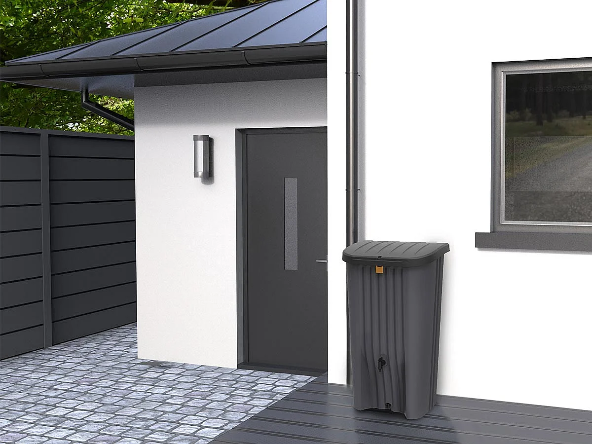 EDA RECUP'DECO 150L Collettore di acqua piovana antracite con protezione UV, Made in France, Include rubinetto e tappo di drenaggio