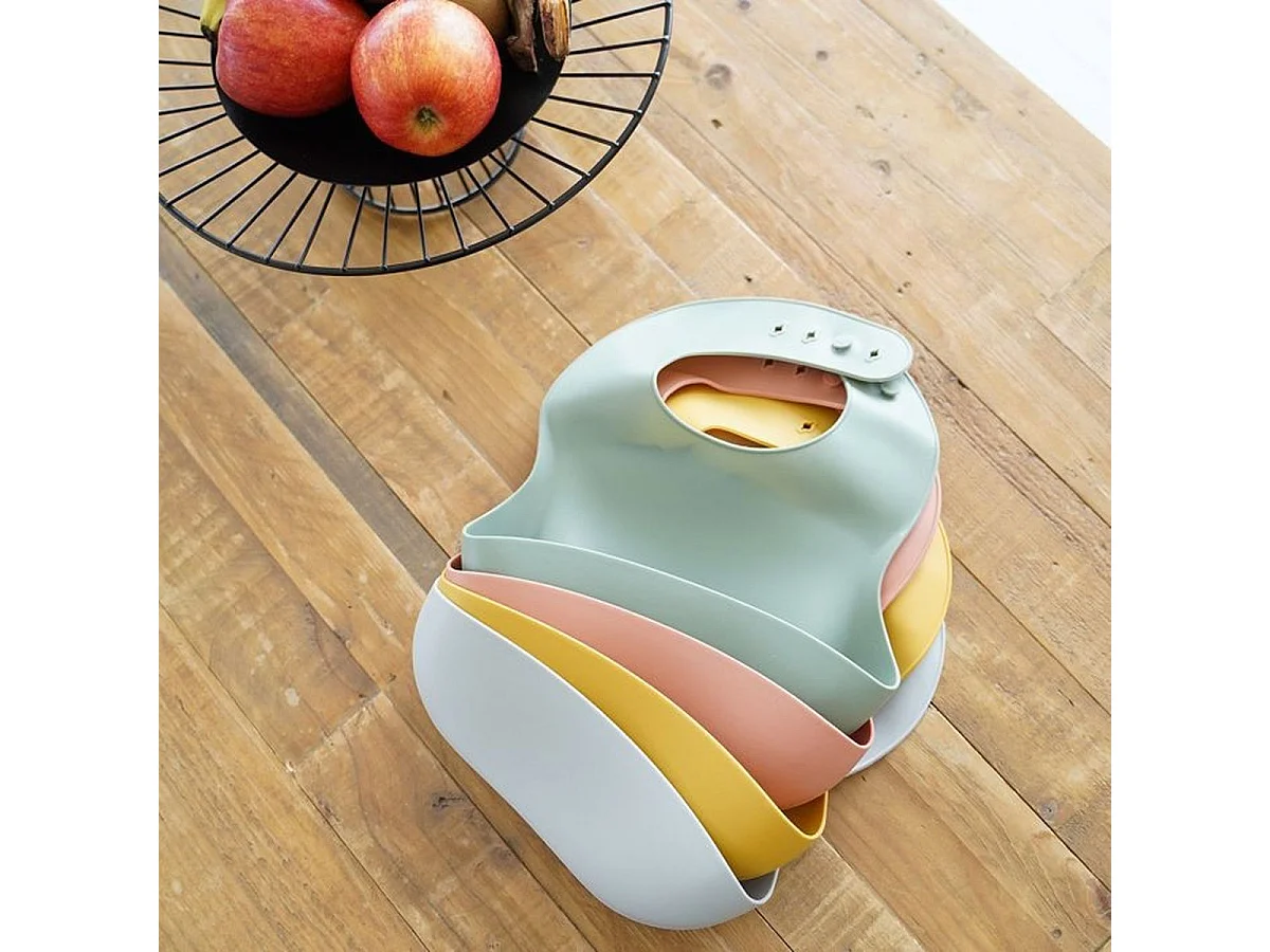 Bavoir silicone THERMOBABY avec poche profonde - Jaune miel
