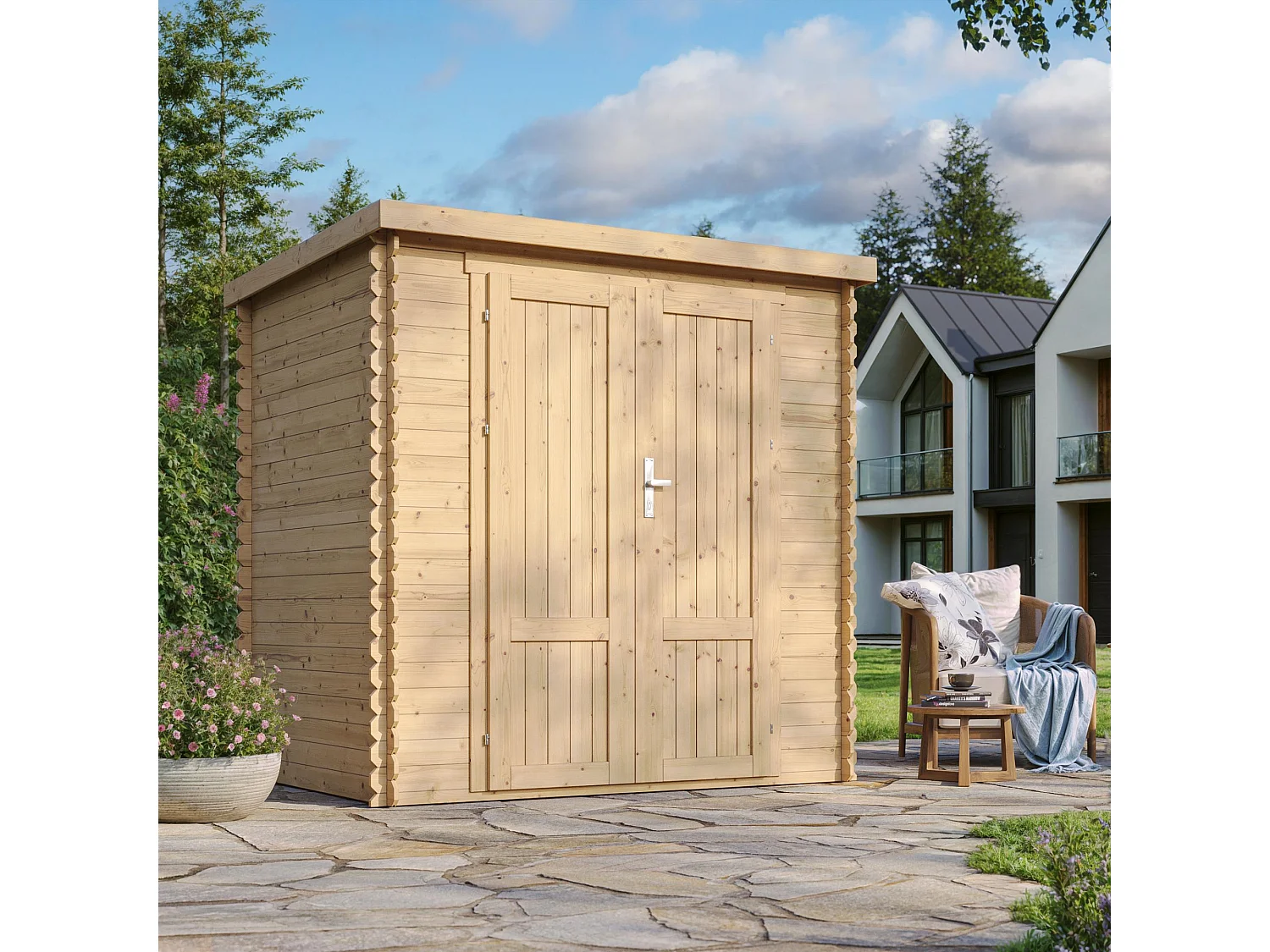 Holz Gartenhaus mit imprägniertem Holzboden - 142x204xH206 cm / 2.22 m² - M311F1+M311G
