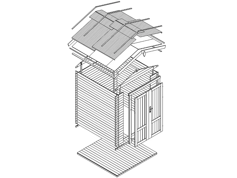Holz Gartenhaus mit imprägniertem Holzboden - 206x216xH224 cm - 3.53 m² - M343F1+M343G