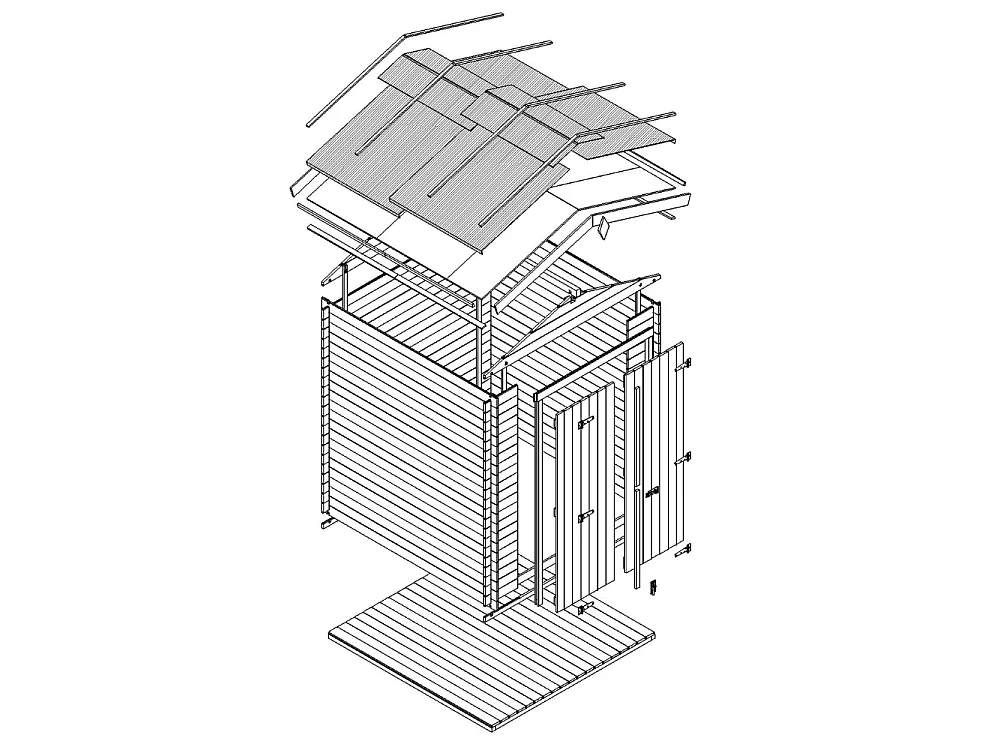 Abri de Jardin en Bois avec sol traité - 206x216xH224 cm / 3.53 m² - M343C1+M343G