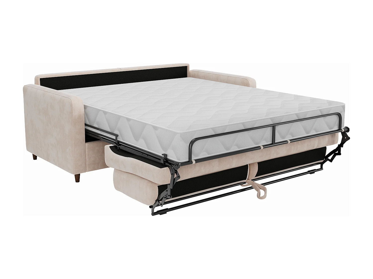 Canapé 3 places convertible express en tissu beige - couchage 140 cm - matelas 18 cm - MASITIA