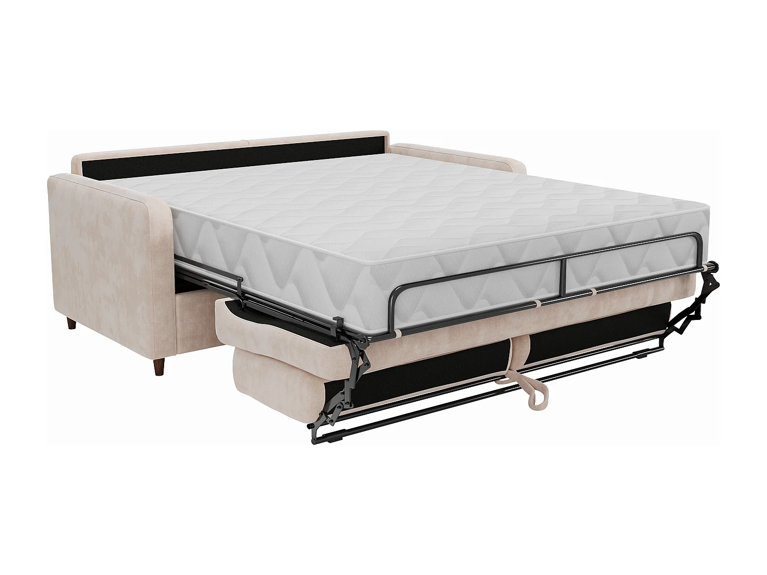 Canapé 3 places convertible express en tissu beige - couchage 140 cm - matelas 20 cm à mémoire de forme - MASITIA