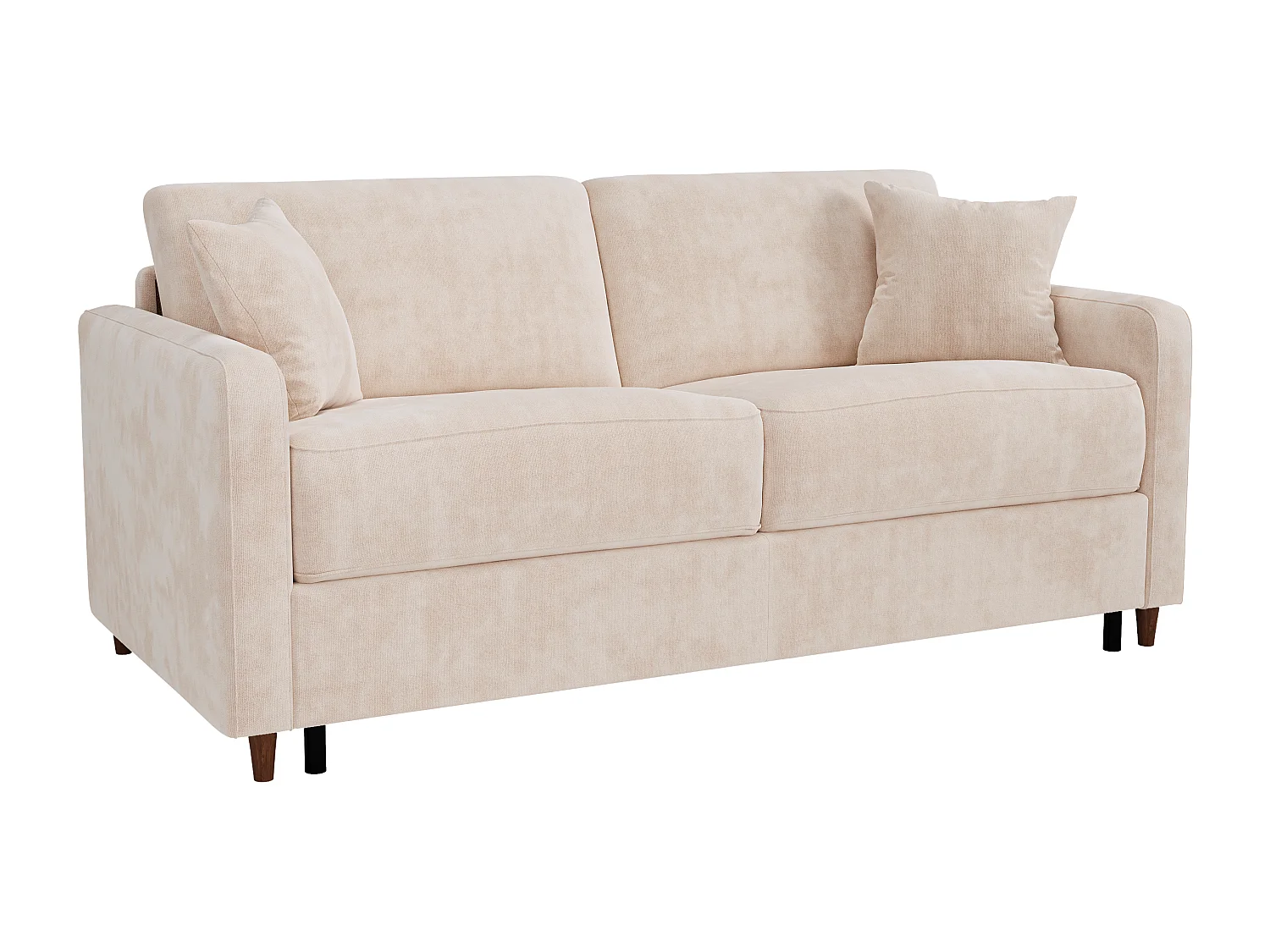 Canapé 3 places convertible express en tissu beige - couchage 140 cm - matelas 20 cm à mémoire de forme - MASITIA