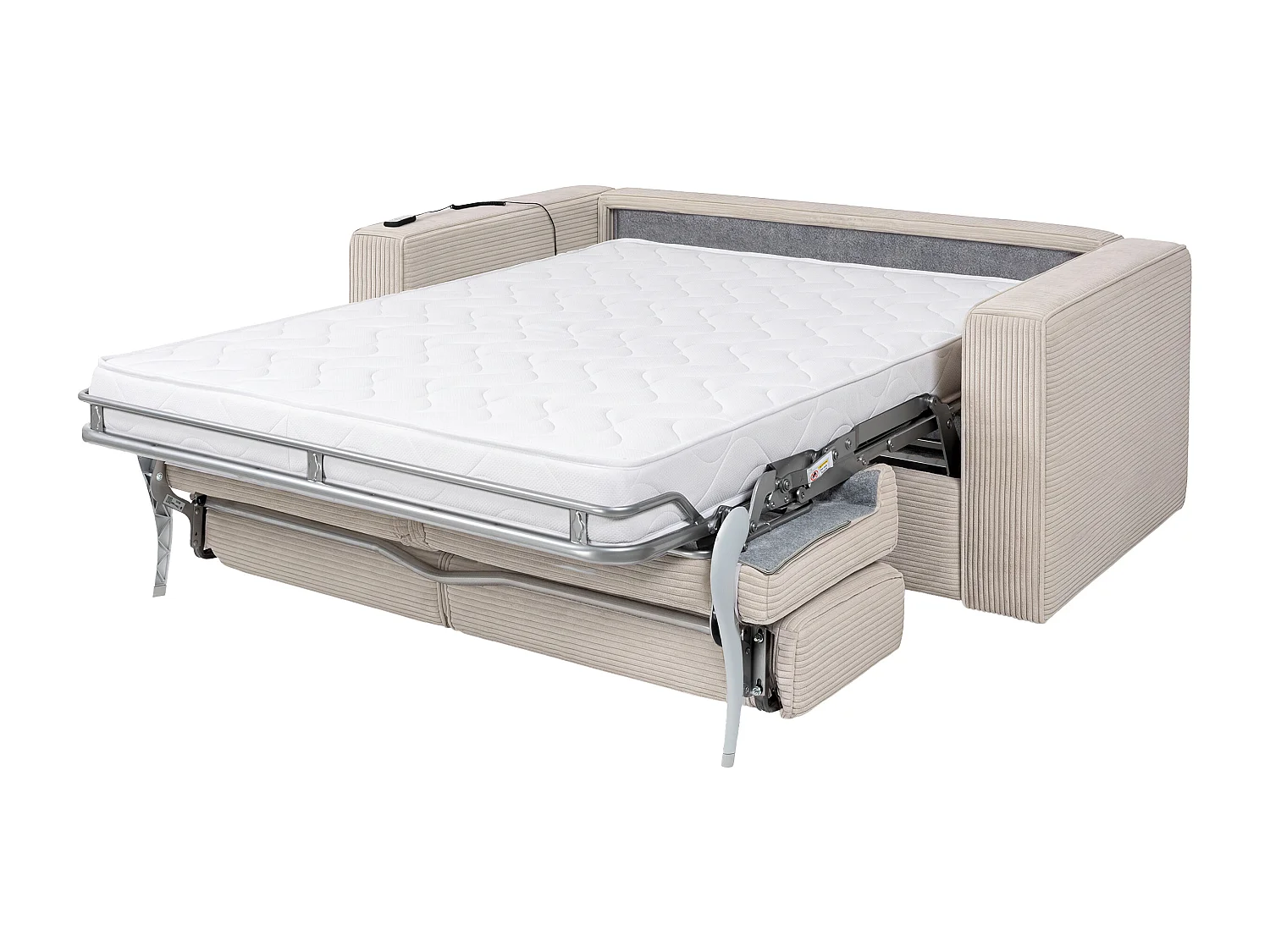 Canapé 4 places convertible express électrique en velours côtelé beige - Couchage 160 cm - Matelas 14 cm LORETO