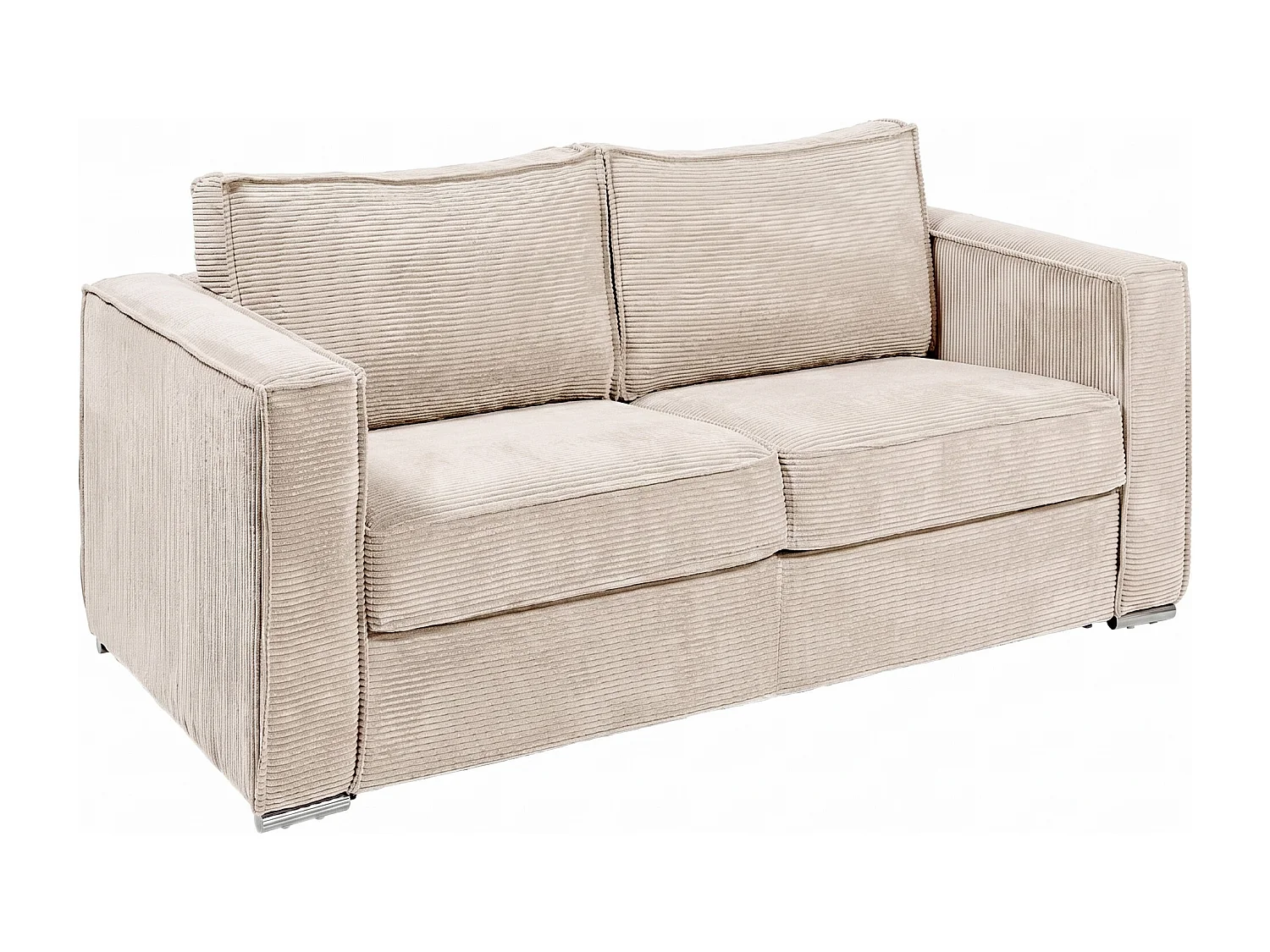 Canapé 4 places convertible express électrique en velours côtelé beige - Couchage 160 cm - Matelas 14 cm LORETO