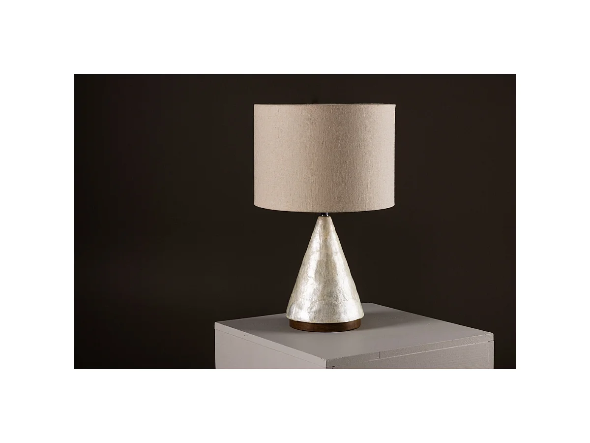 Lampe à Poser en Capiz "Donso" 56cm Gris Clair