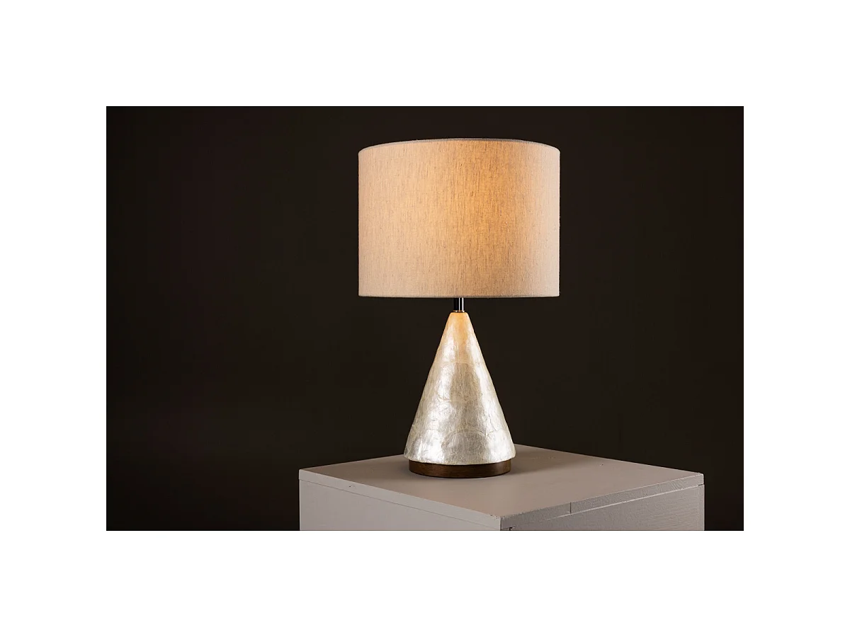 Lampe à Poser en Capiz "Donso" 56cm Gris Clair