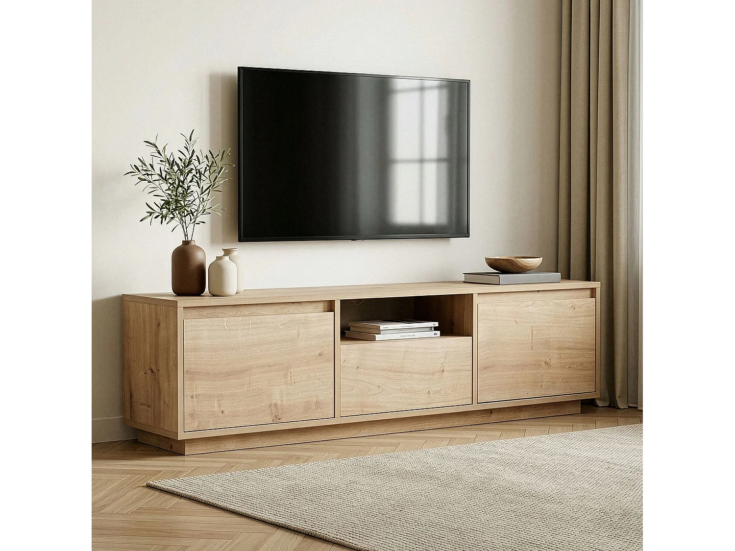 "Sentinel" Beige Trä TV-stativ - Elegant & Organiserad - 160 x 30 x 42 cm