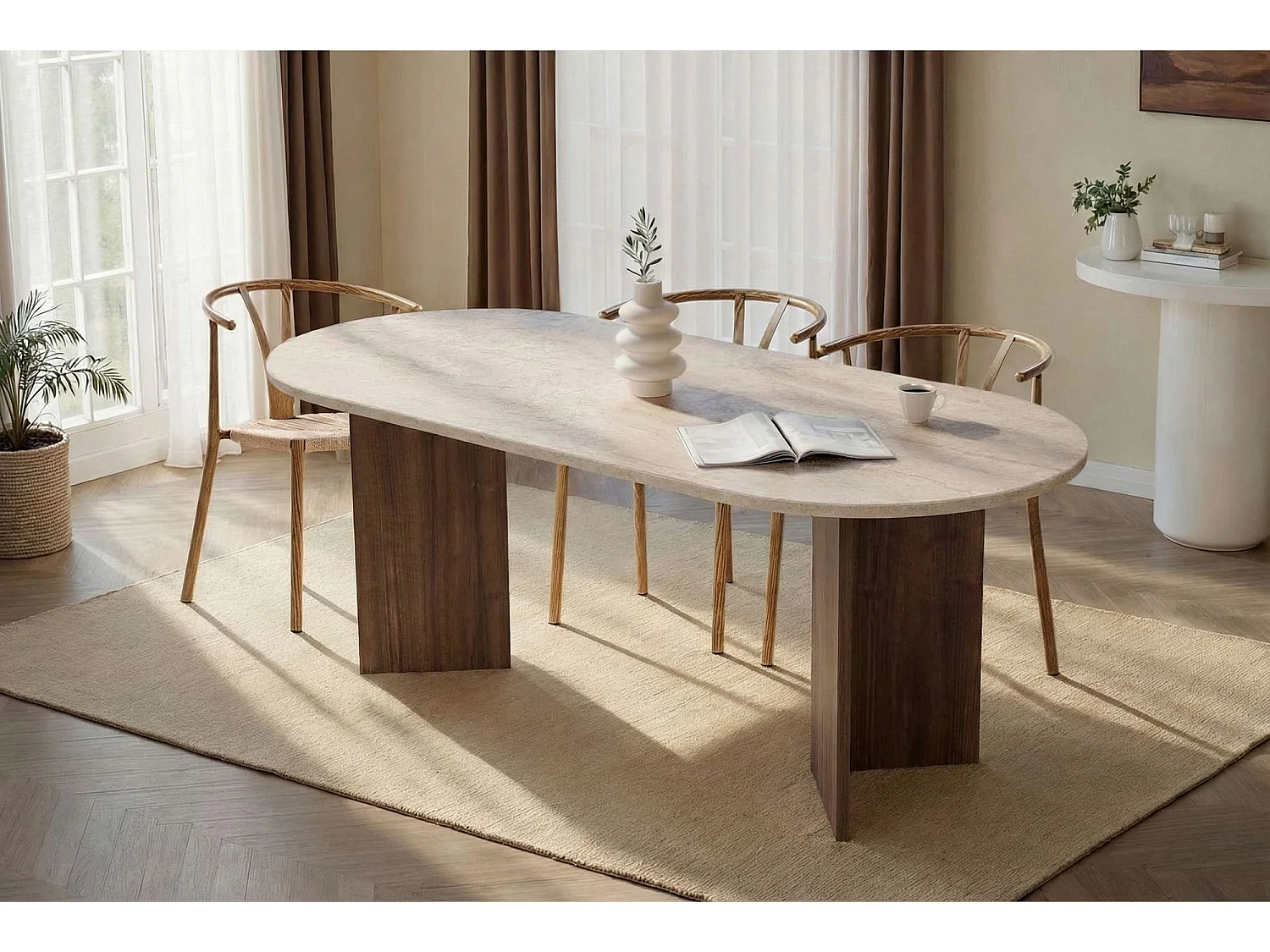Table à manger en bois "Sabella" - 200 x 90 x 75 cm - Travertin