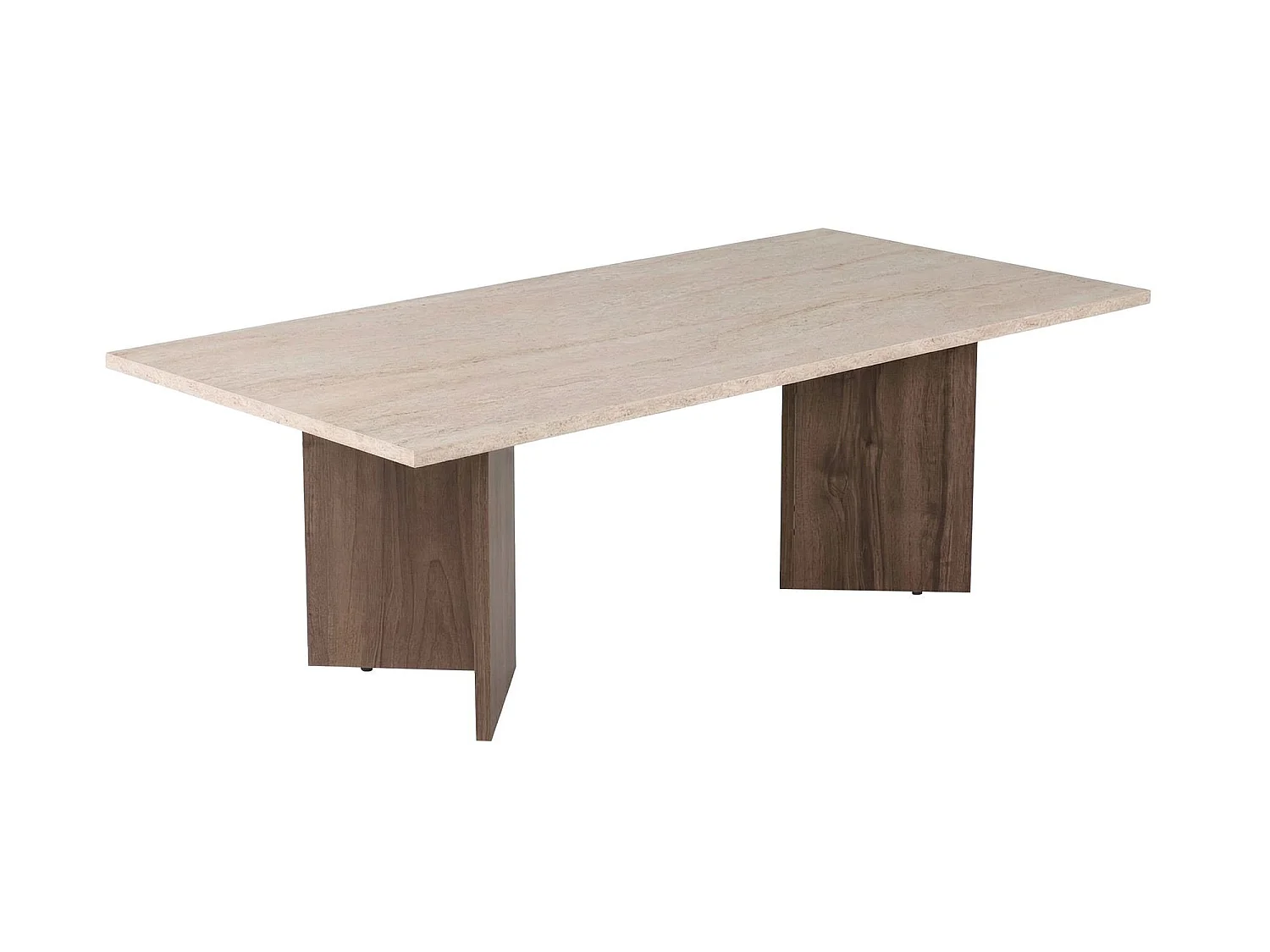 "Sabin" Trä Kaffebord - Elegant Travertin & Valnöt Design - 119 x 60 x 40 cm