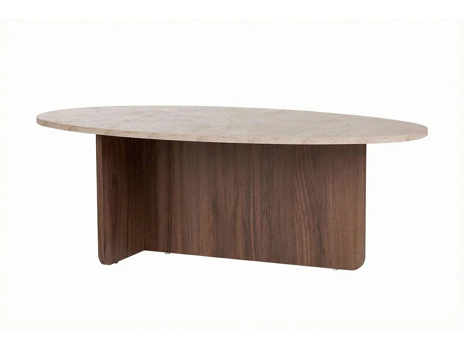 "Orba" Träsoffbord - Elegant Travertin & Valnötsfinish - 120 x 65 x 40 cm