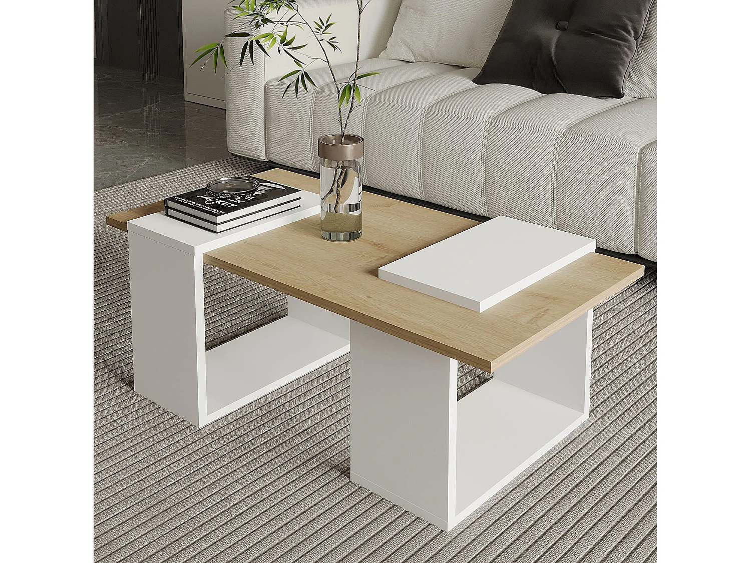 Elegant "Matris" Trä Kaffebord - Vit/Beige - 90 x 46 x 37 cm