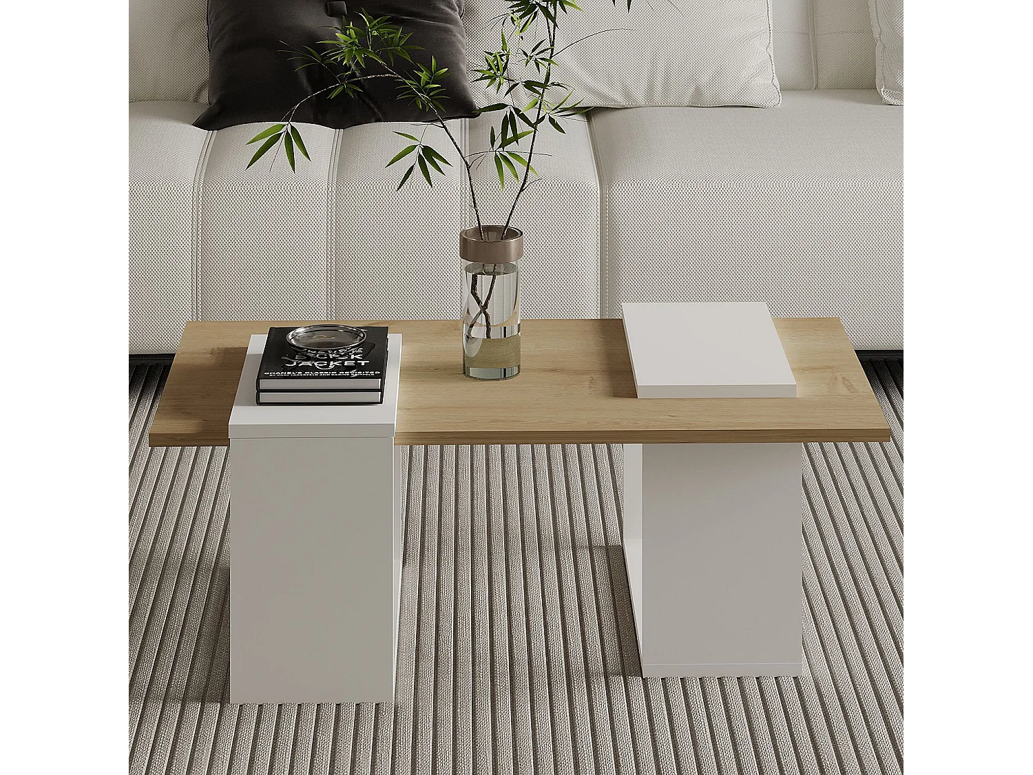 Elegant "Matris" Trä Kaffebord - Vit/Beige - 90 x 46 x 37 cm