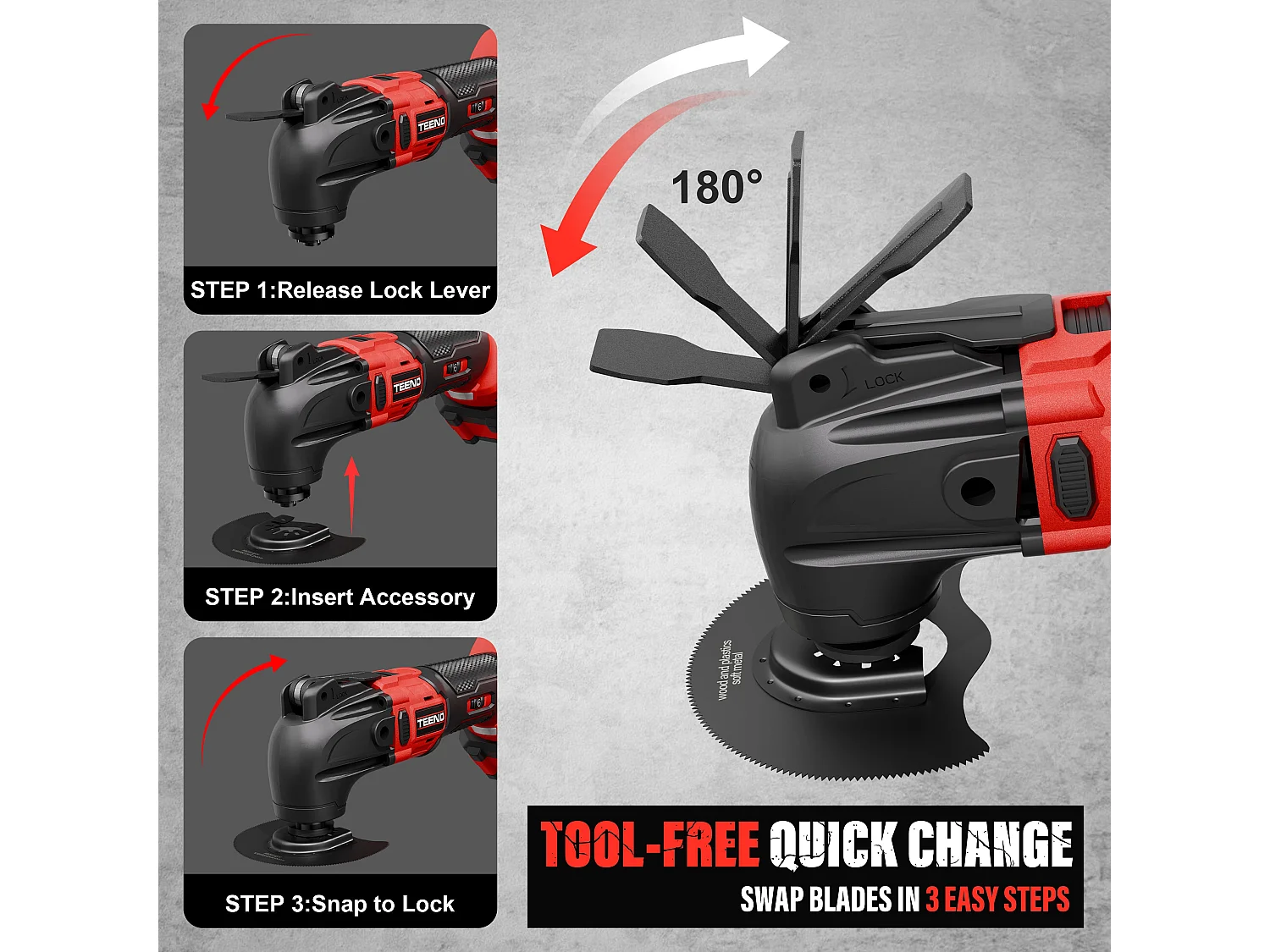 Outil Multifonction Oscillant 20V, 1*4.0A Batterie, Brushless Outil Multifonction Sans Fil avec 6