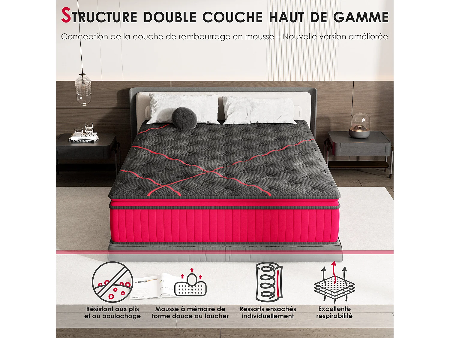 Matelas Ressorts 140x190 cm, 30 cm Épaisseur