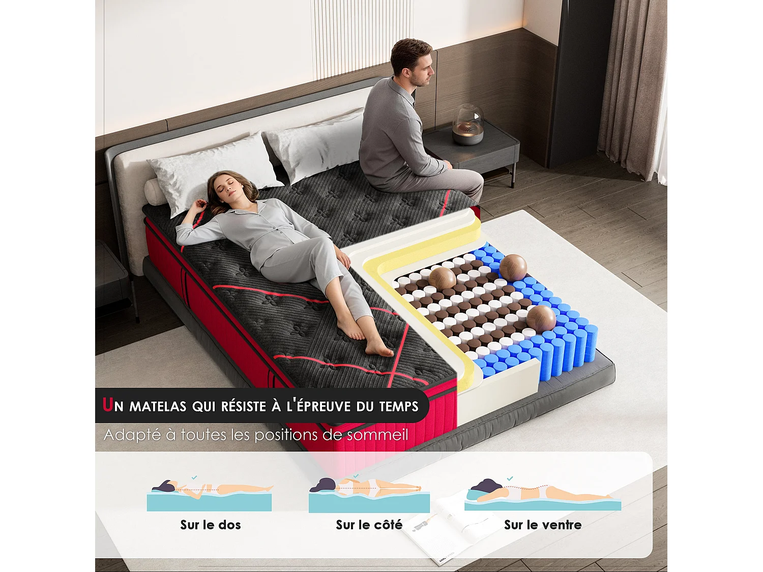Matelas Ressorts 140x190 cm, 30 cm Épaisseur