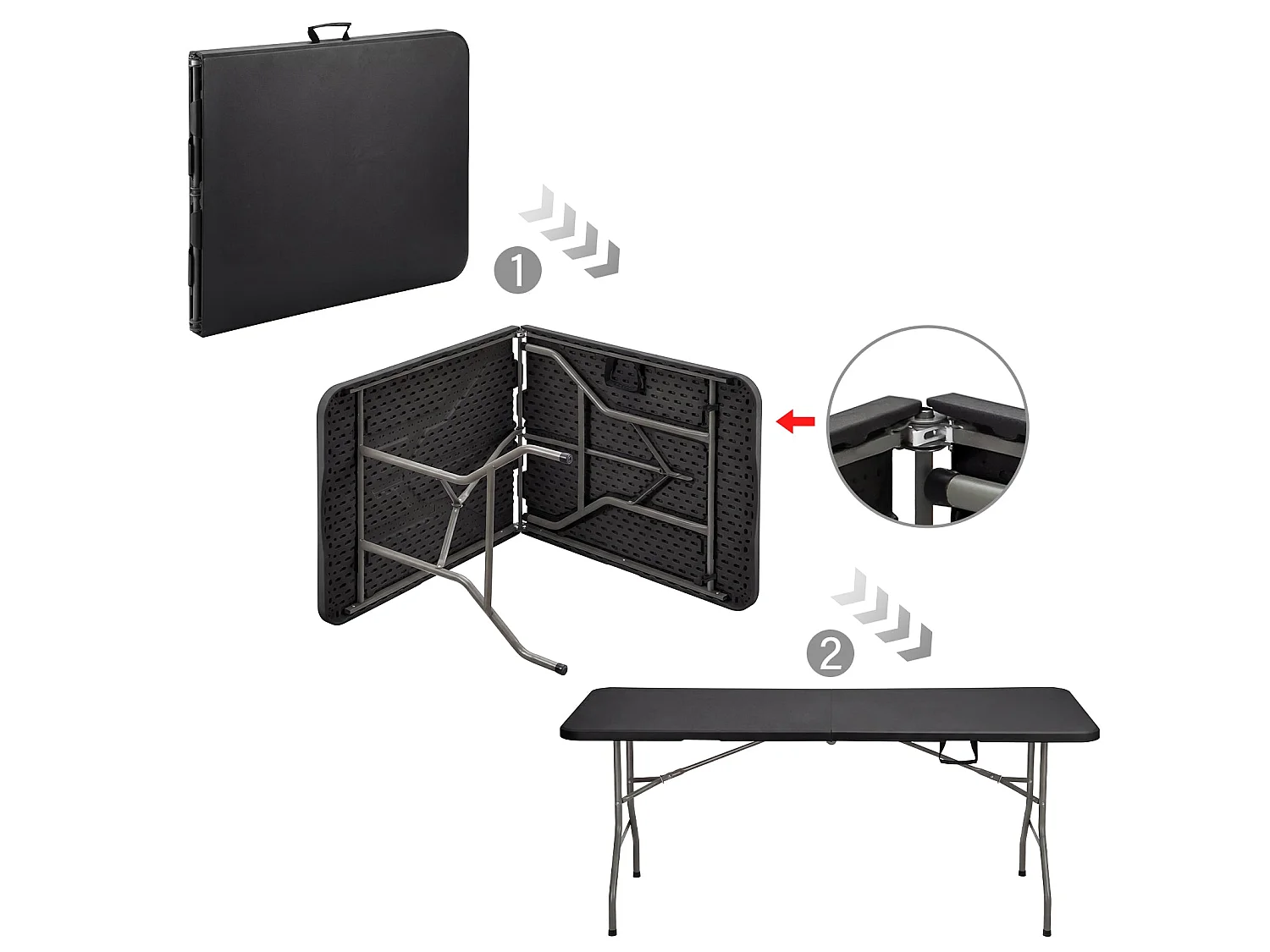 Table pliante 180 x 74 x 74 cm, 6 ou 8 places, table pliante d'extérieur avec verrou de sécurité,