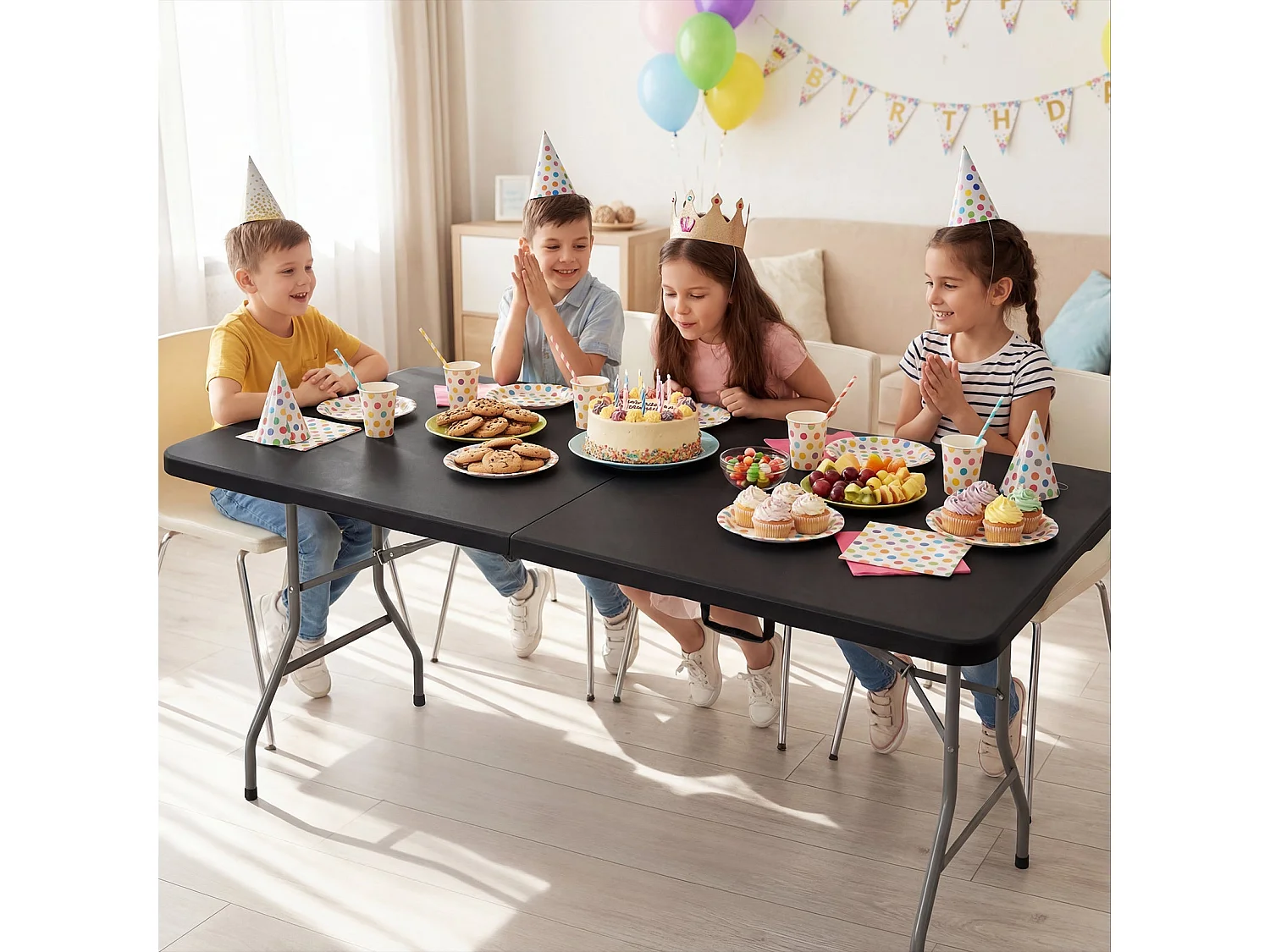 Table pliante 180 x 74 x 74 cm, 6 ou 8 places, table pliante d'extérieur avec verrou de sécurité,