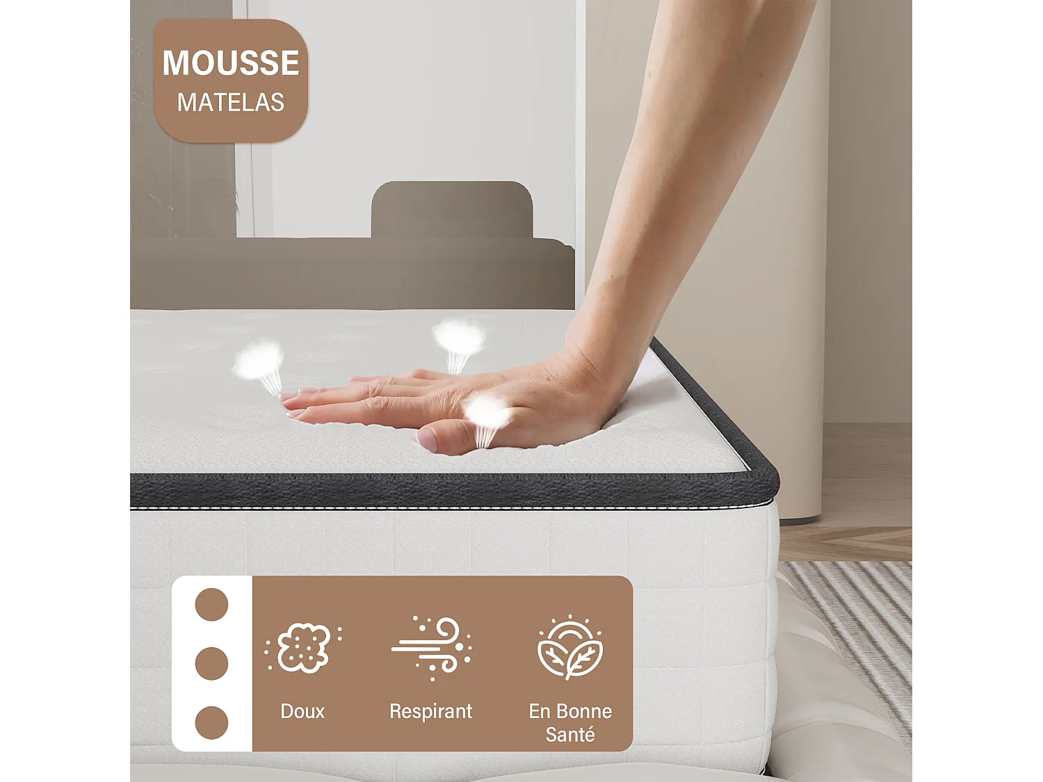 Matelas 140x200cm épaisseur 22cm, Couette, Parure de lit housse couette, Ensemble literie complet,