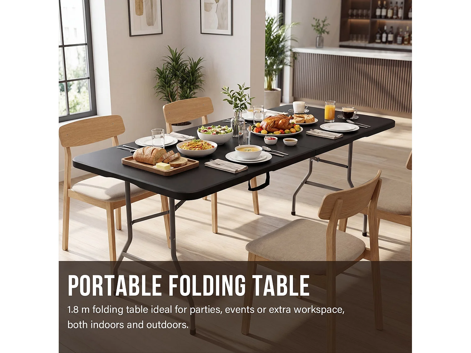 Table pliante 180 x 74 x 74 cm, 6 ou 8 places, table pliante d'extérieur avec verrou de sécurité,