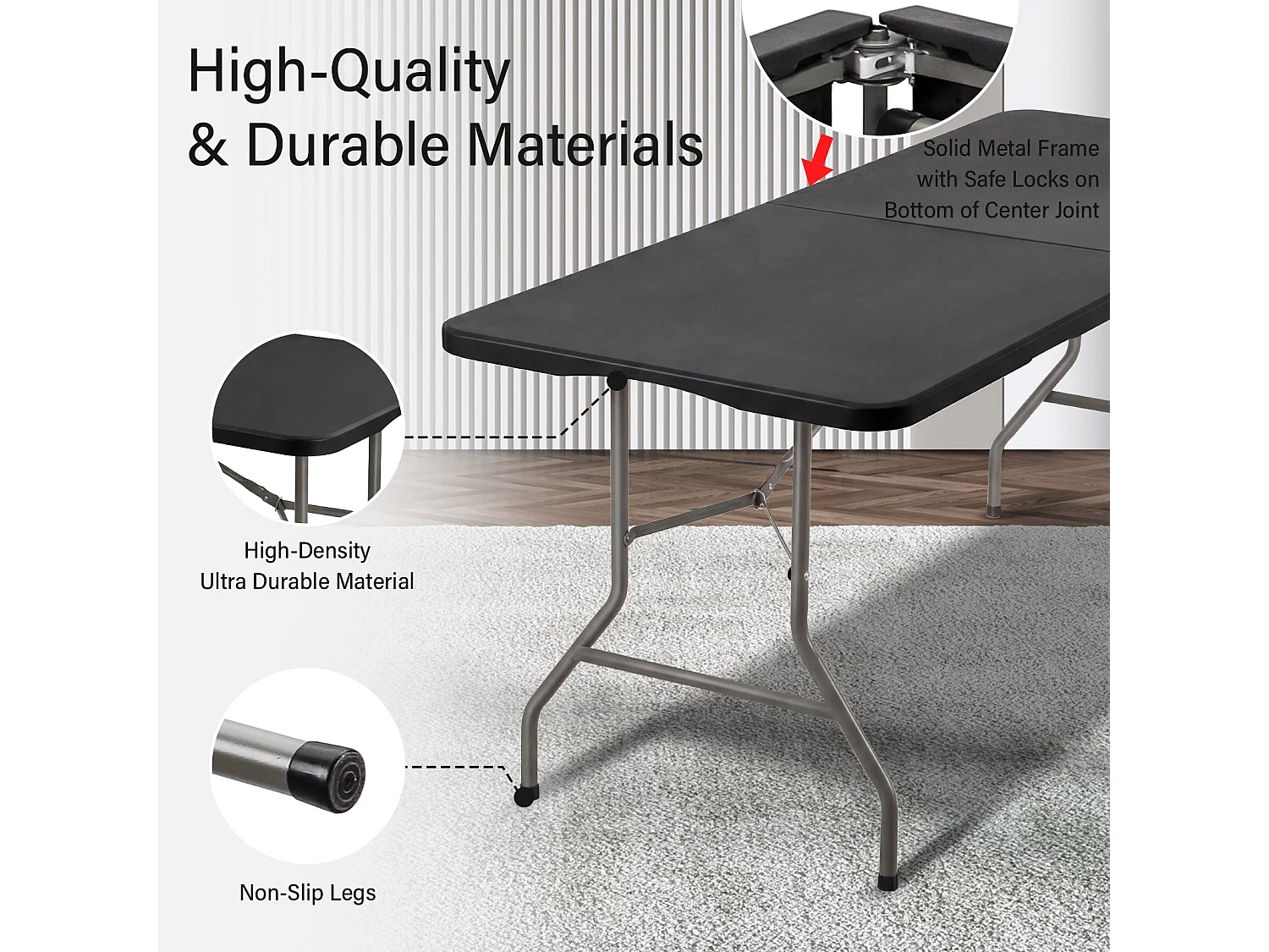 Table pliante 180 x 74 x 74 cm, 6 ou 8 places, table pliante d'extérieur avec verrou de sécurité,