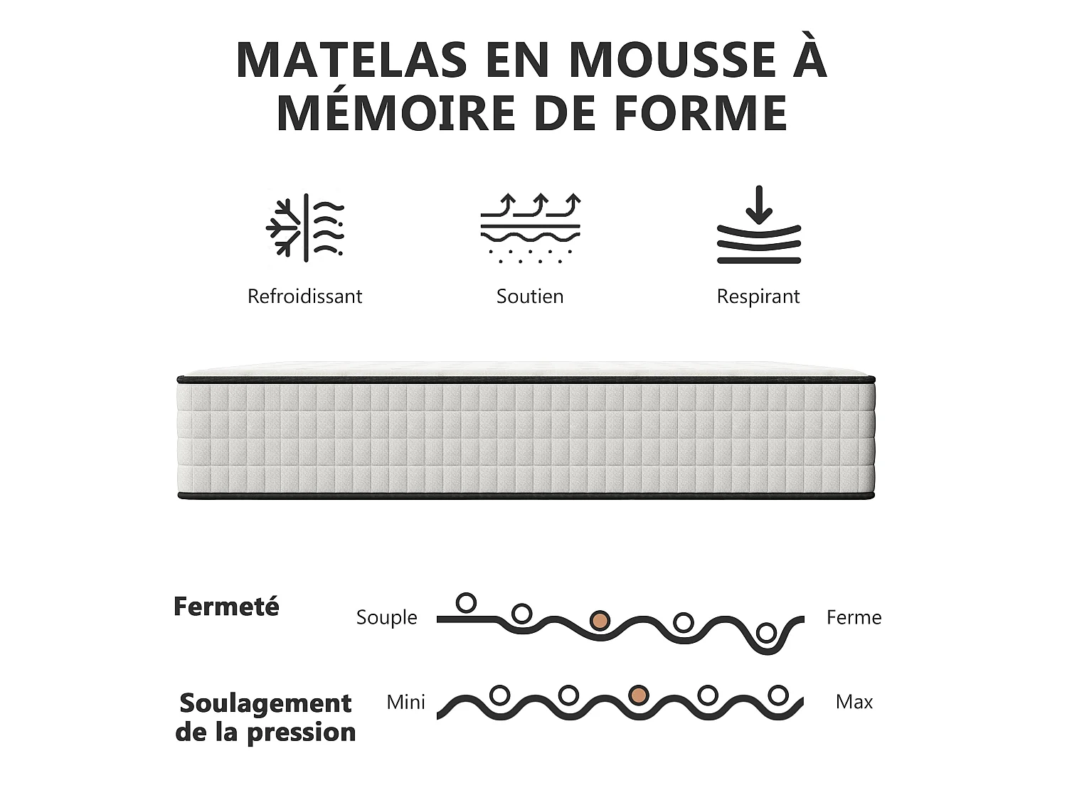 Matelas 180x200 cm,Épaisseur 25cm,Haute Densité Fermeté Moyenne,Réversible à Deux Faces