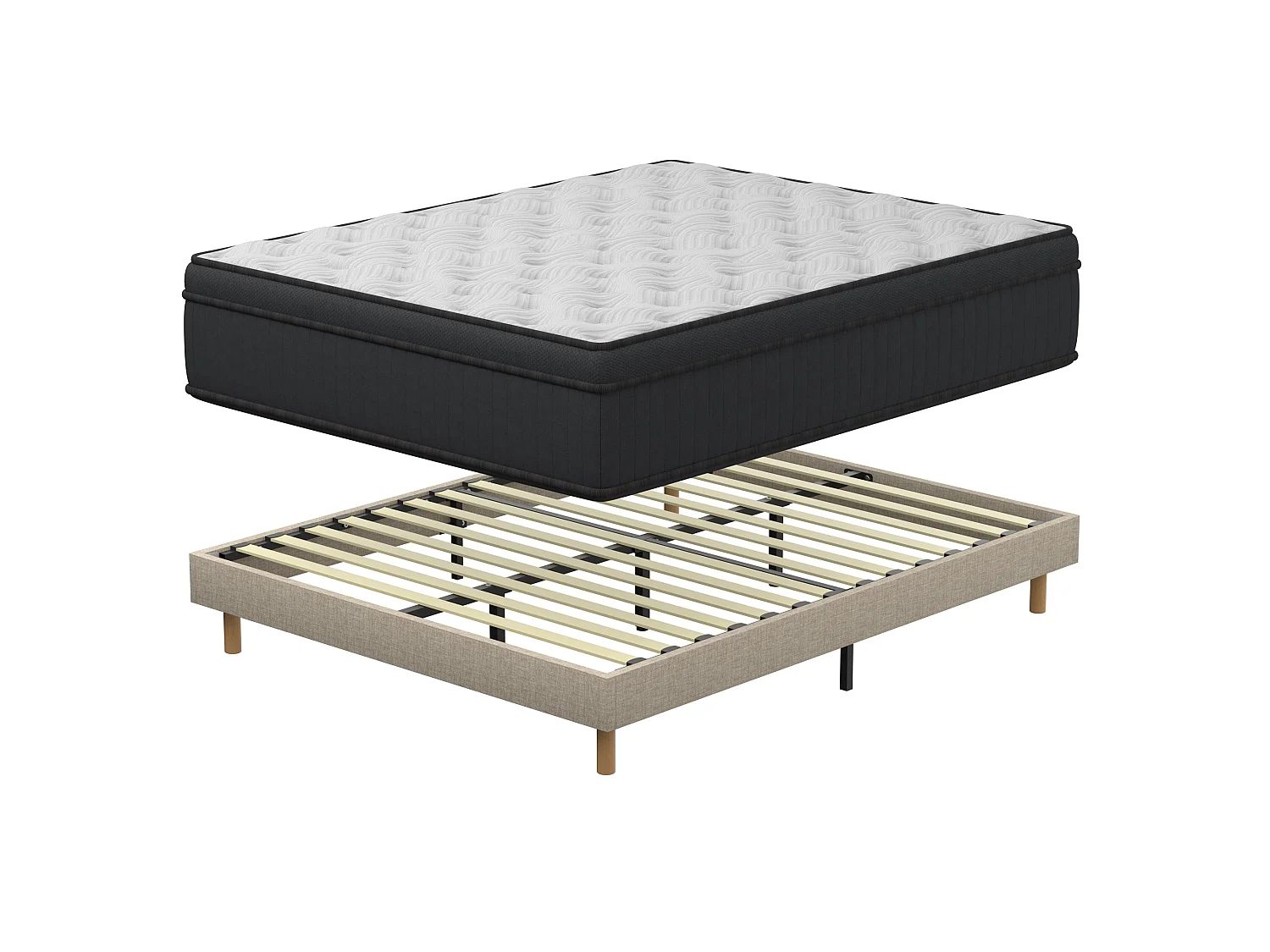 Ensemble matelas + sommier 160x200 cm, Mousse à mémoire de forme,épaisseur du matelas 25cm