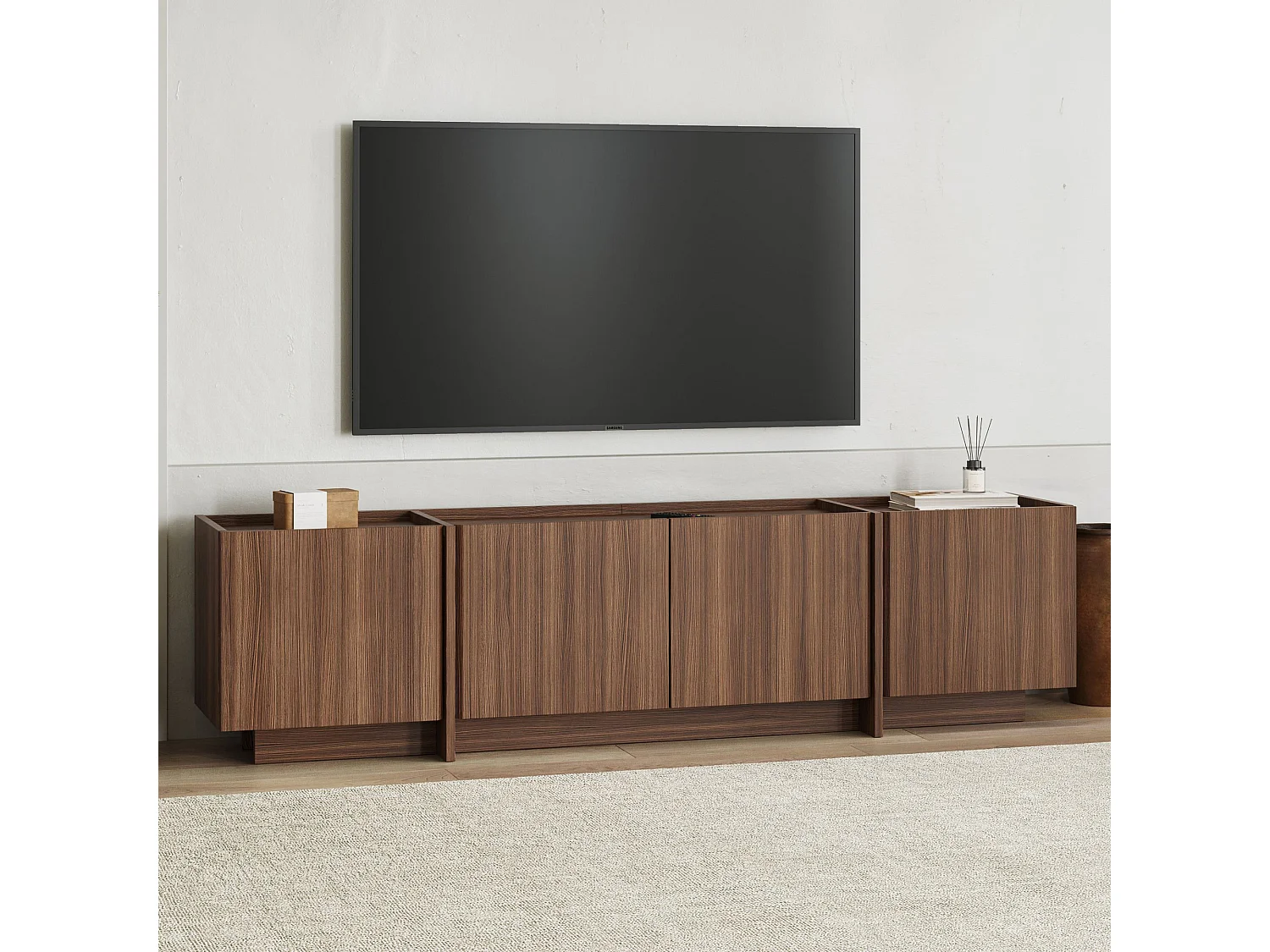 Milano Valnöt TV-bänk - Modern Design - 180 x 35 x 46 cm - Soft-Close Gångjärn