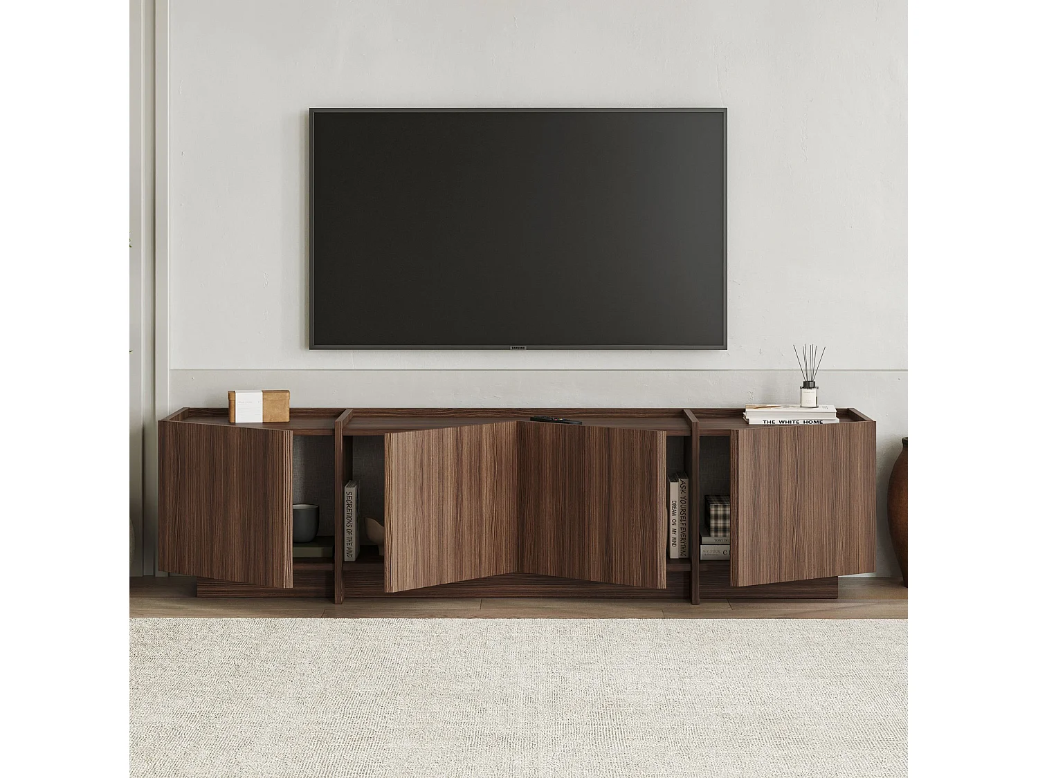 Milano Valnöt TV-bänk - Modern Design - 180 x 35 x 46 cm - Soft-Close Gångjärn