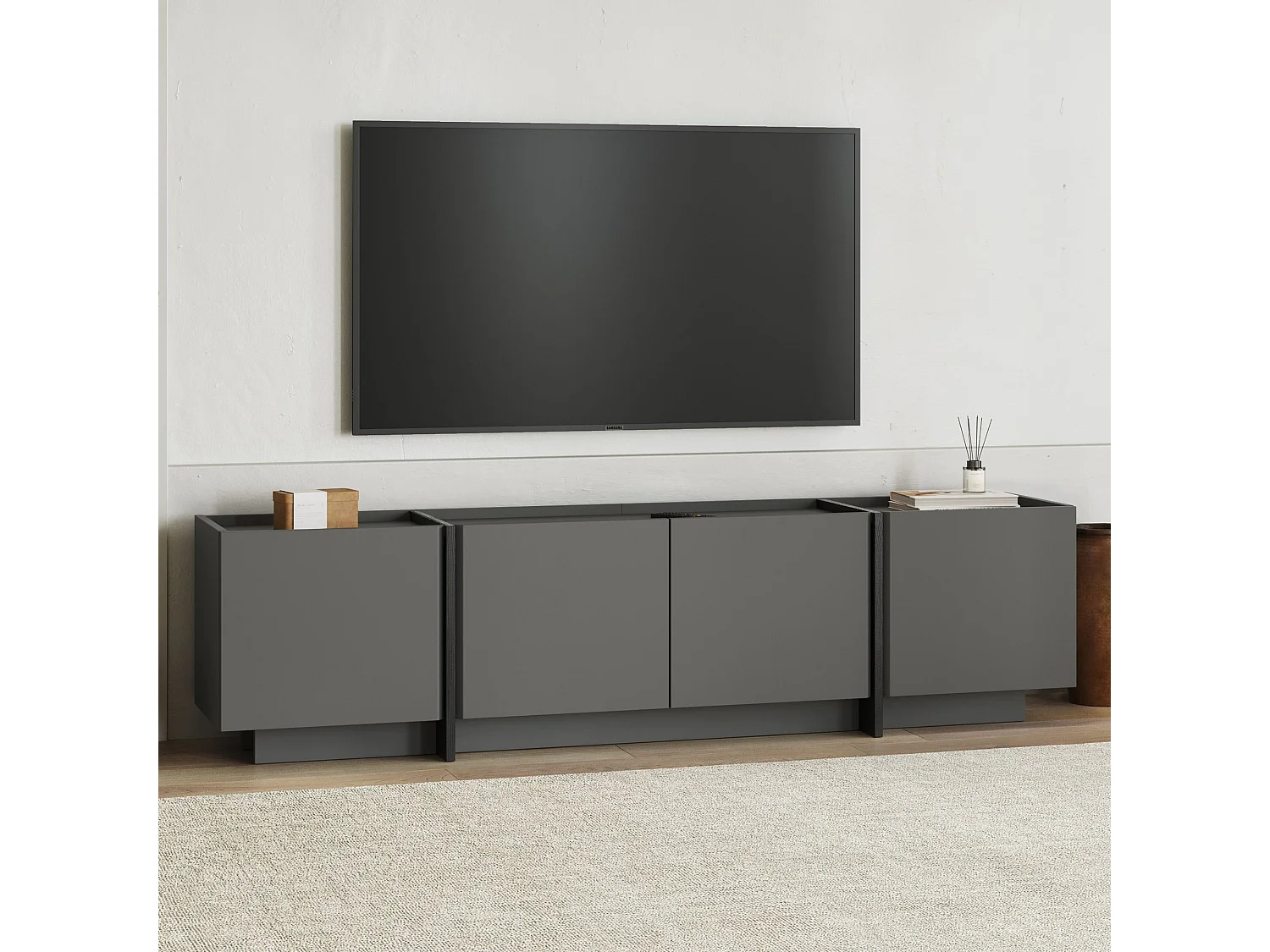 "Lowen" Trä TV-bänk - Modern design i antracit/svart - 180 x 35 x 46 cm
