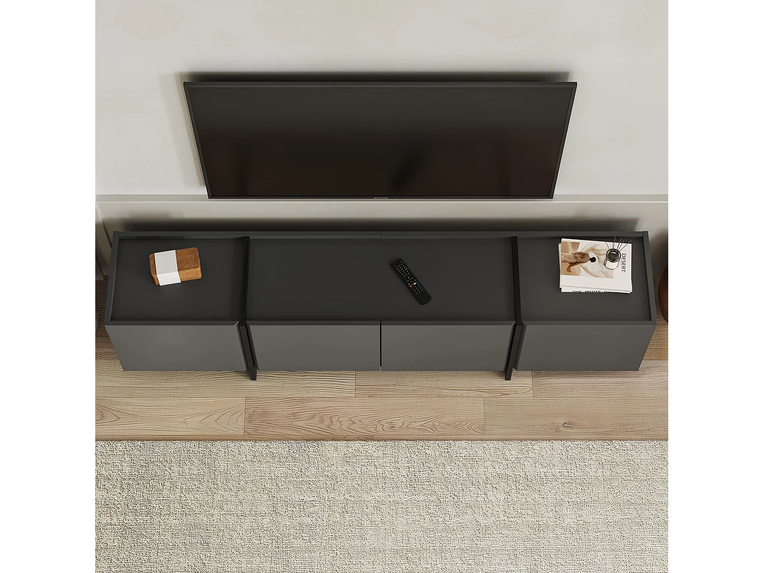 "Lowen" Trä TV-bänk - Modern design i antracit/svart - 180 x 35 x 46 cm