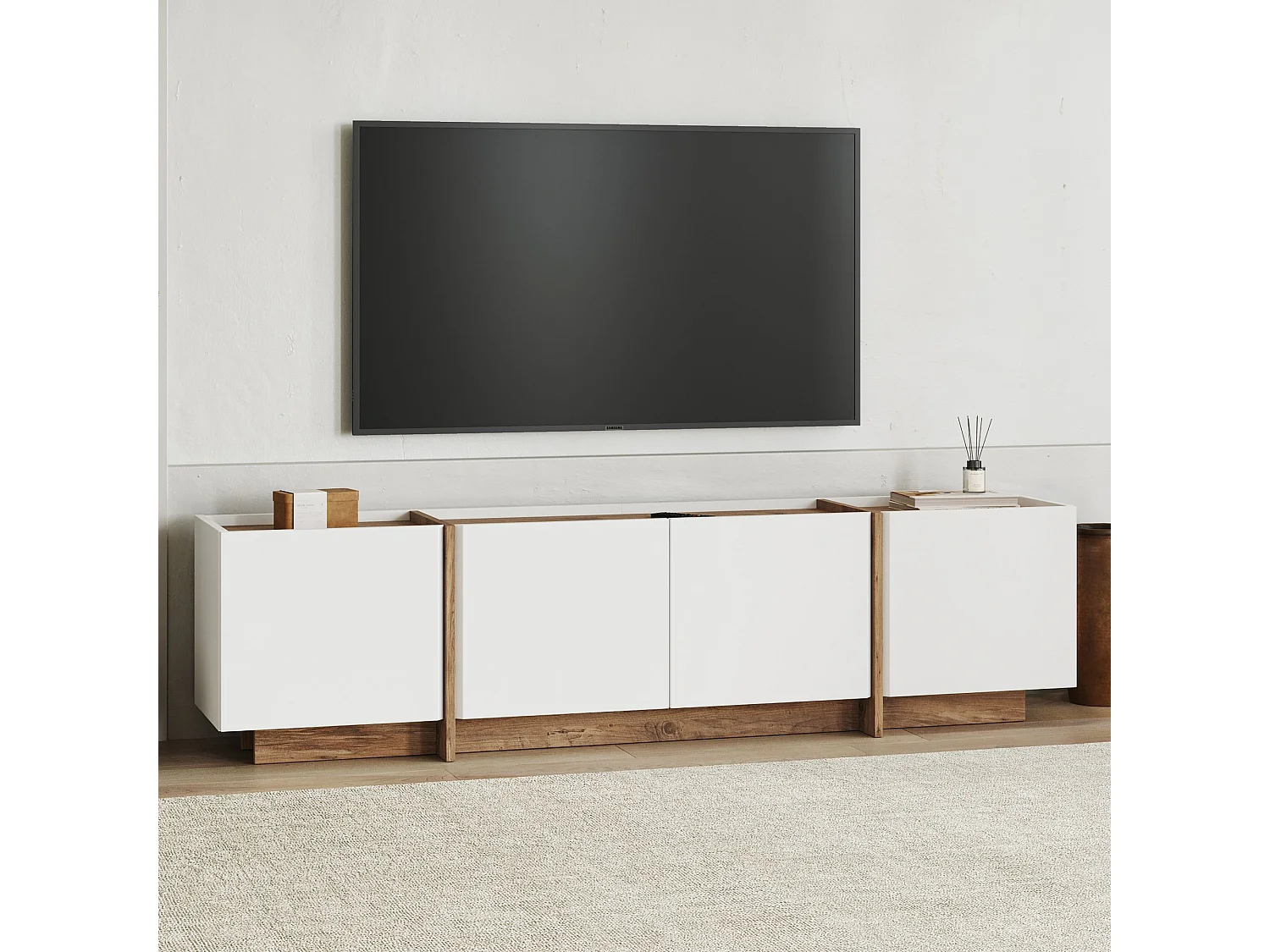 "Lowen" Modern TV-stativ - Vit / Atlantic tall - 180 x 35 x 46 cm - Soft-Close gångjärn