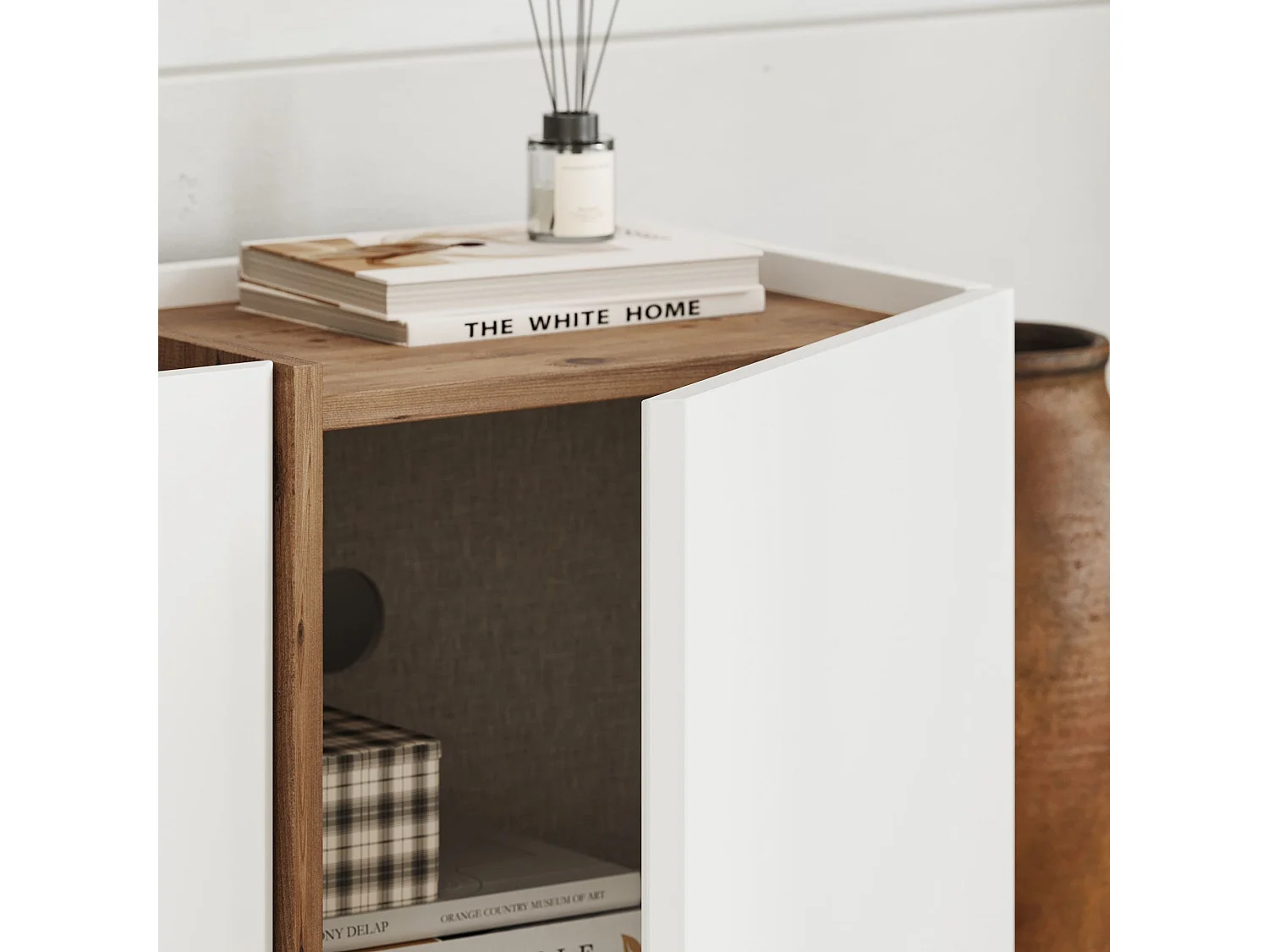 "Lowen" Modern TV-stativ - Vit / Atlantic tall - 180 x 35 x 46 cm - Soft-Close gångjärn