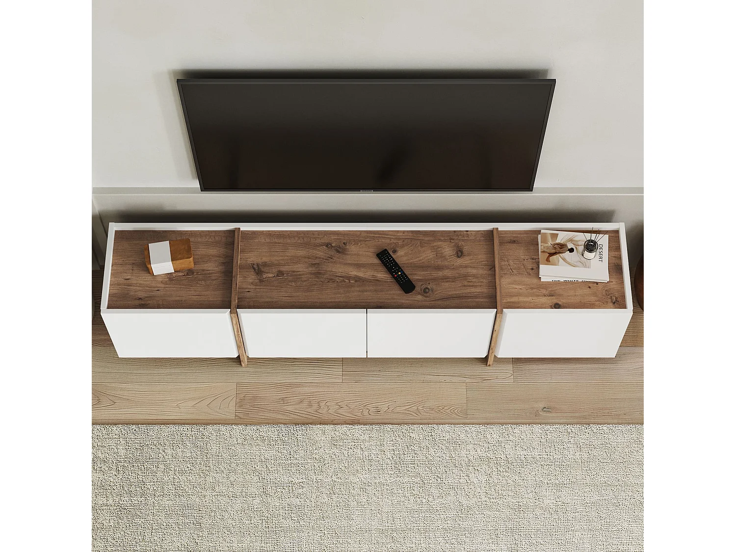 "Lowen" Modern TV-stativ - Vit / Atlantic tall - 180 x 35 x 46 cm - Soft-Close gångjärn