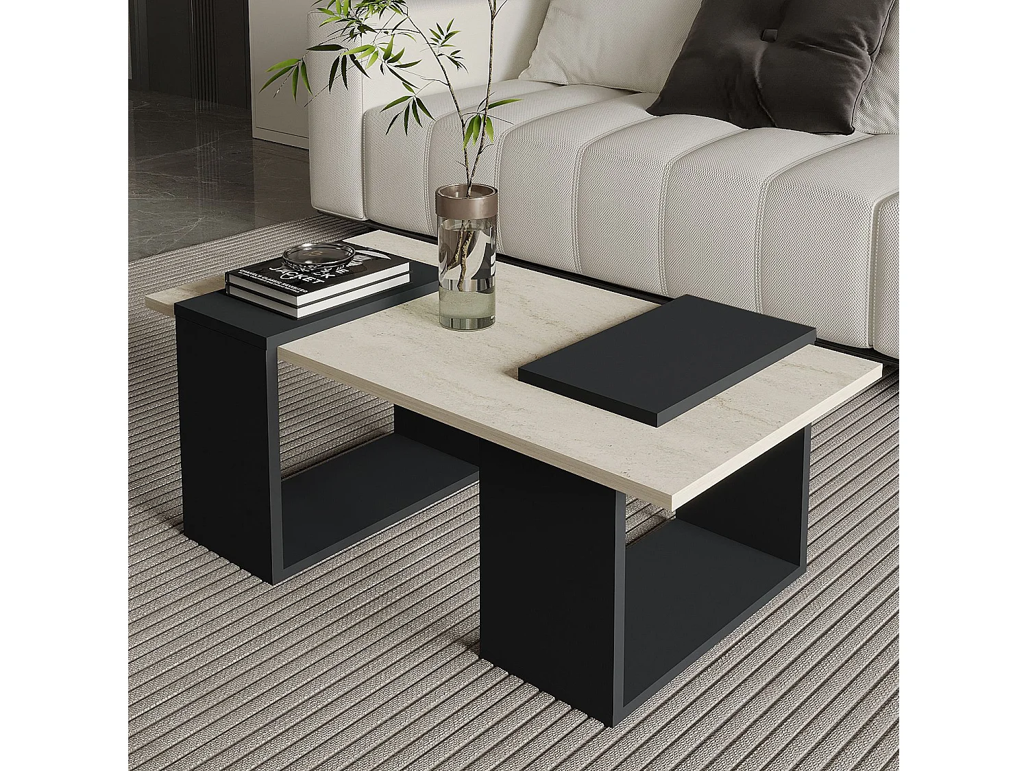 "Matris" Träsoffbord - Antracitgrå - Elegant Design - 90 x 46 x 37 cm