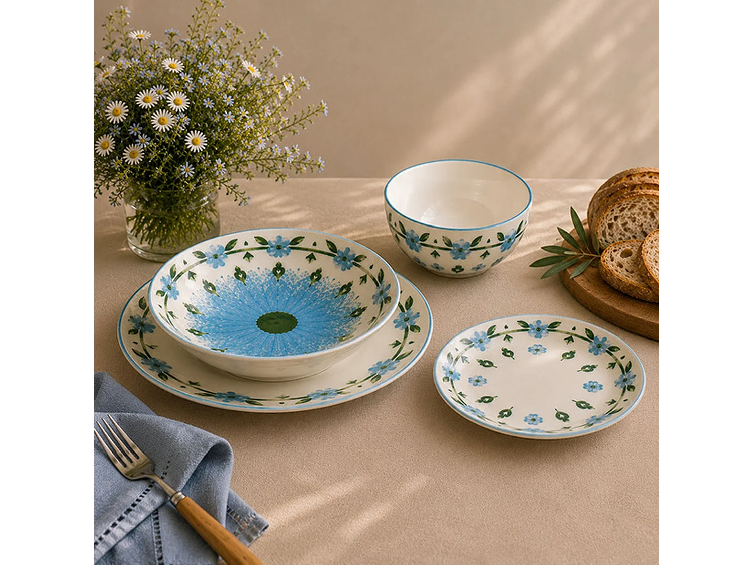 Novastyl - Lot 6 Bols Primavera 60cl En Porcelaine Bleu Et Blanc