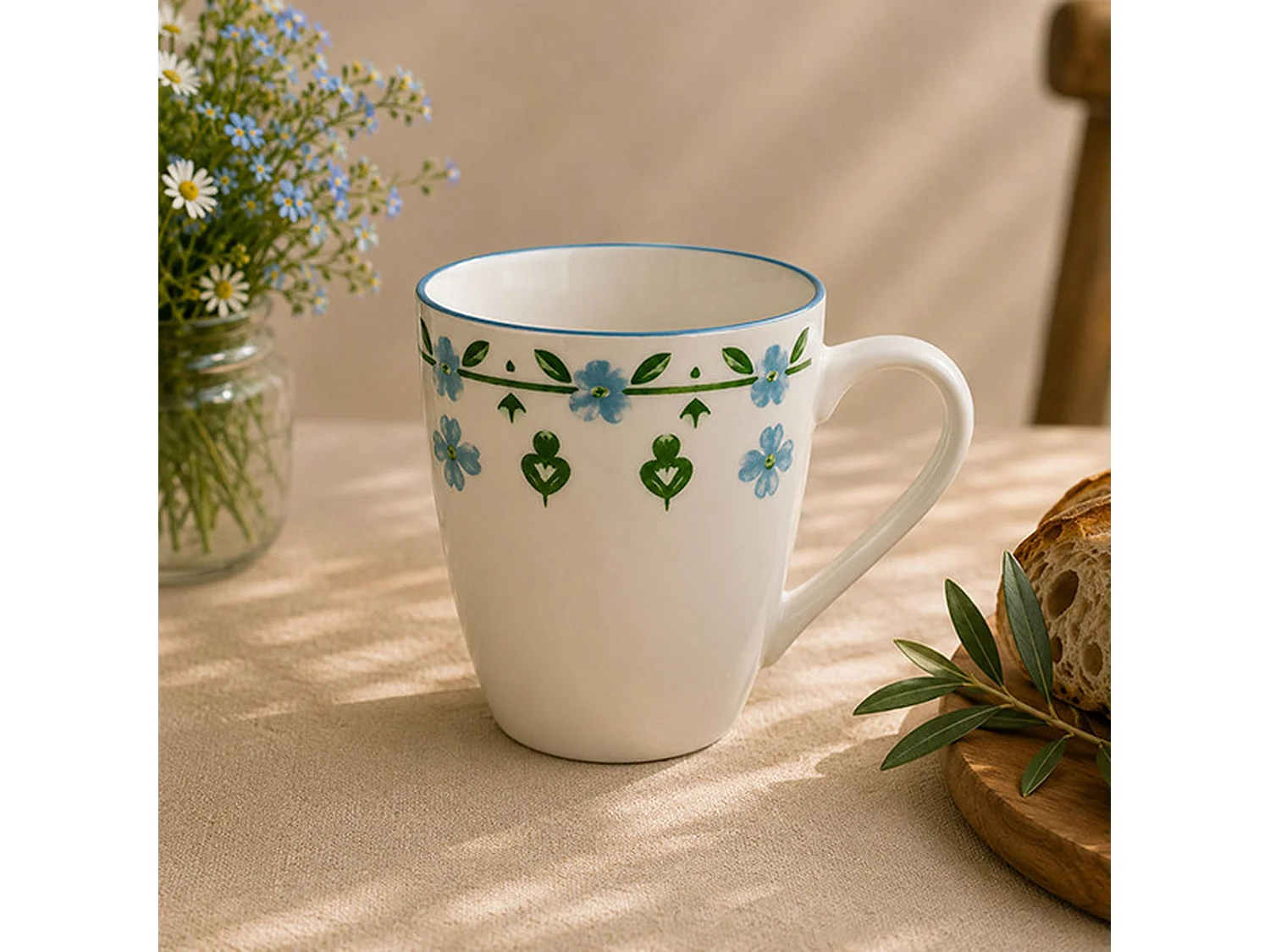 Novastyl - Lot 6 Mug Primavera 36cl En Porcelaine Bleu Et Blanc