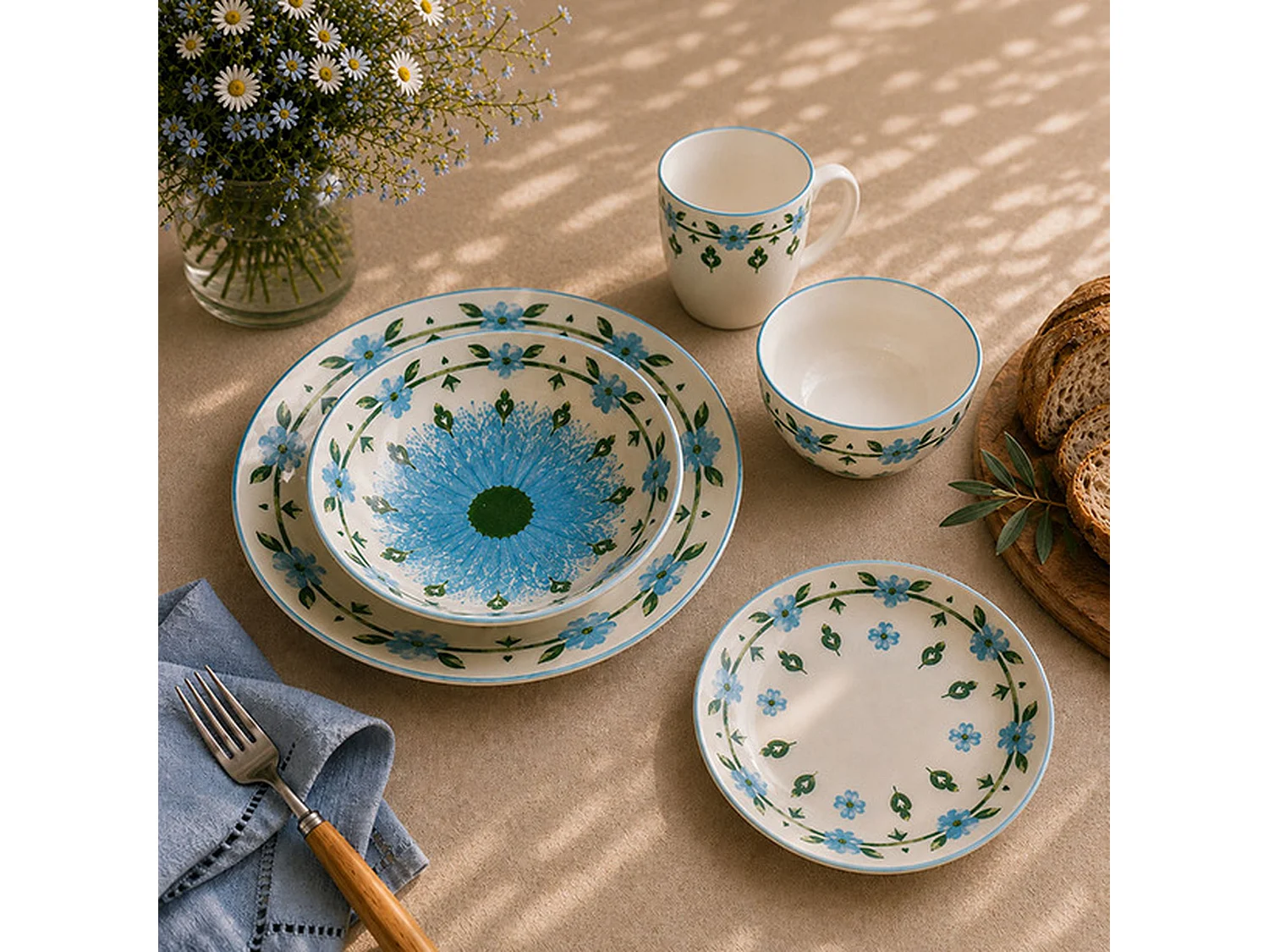 Novastyl - Lot 6 Mug Primavera 36cl En Porcelaine Bleu Et Blanc