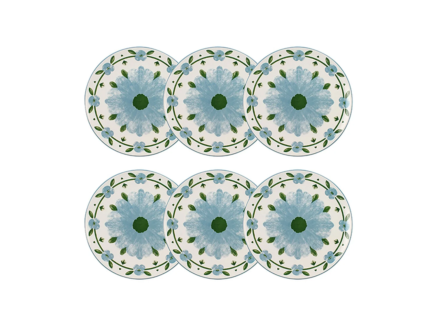 Novastyl - Lot 6 Assiettes Plates Primavera 27cm En Porcelaine Bleu Et Blanc