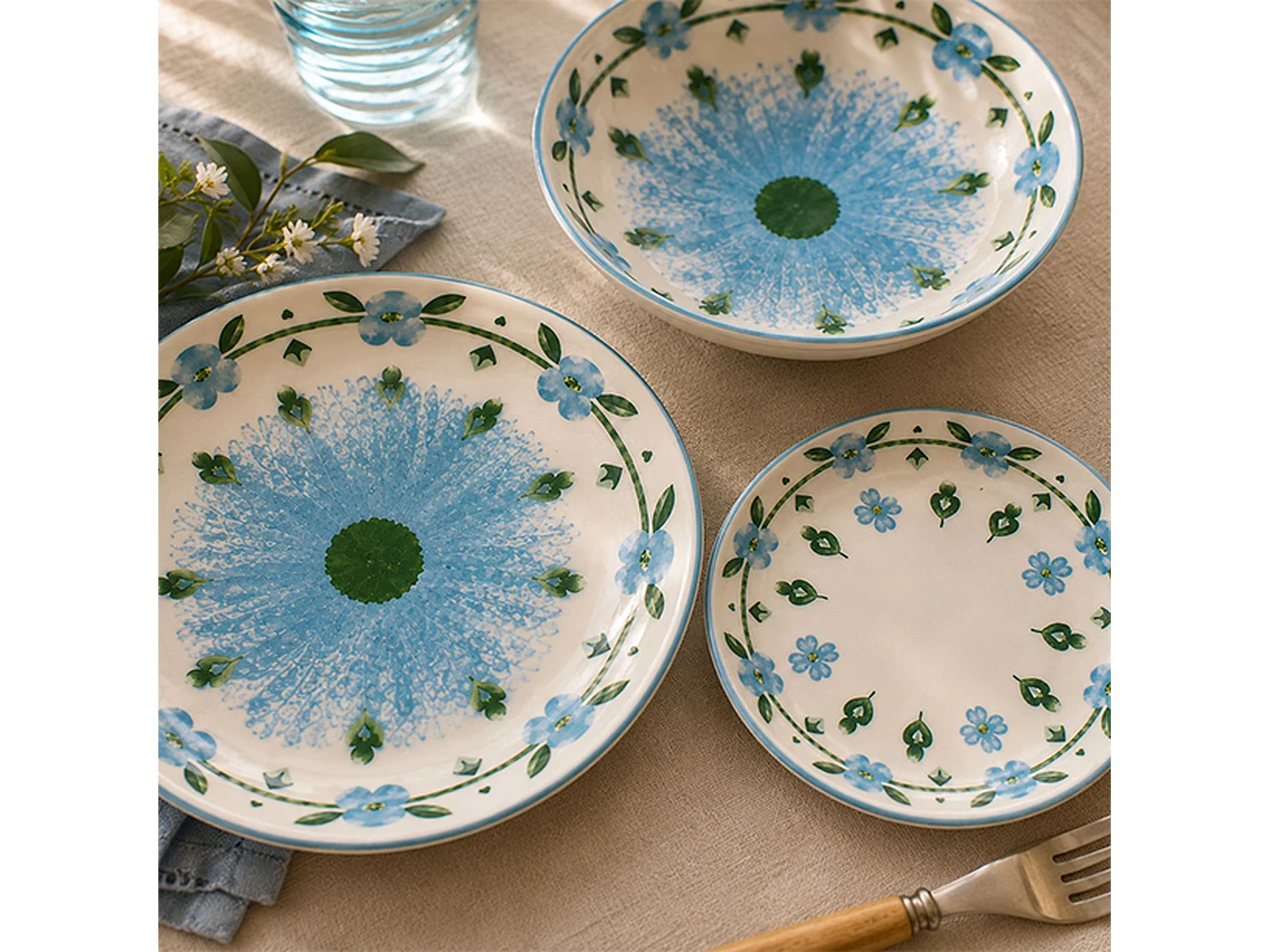 Novastyl - Lot 6 Assiettes Plates Primavera 27cm En Porcelaine Bleu Et Blanc