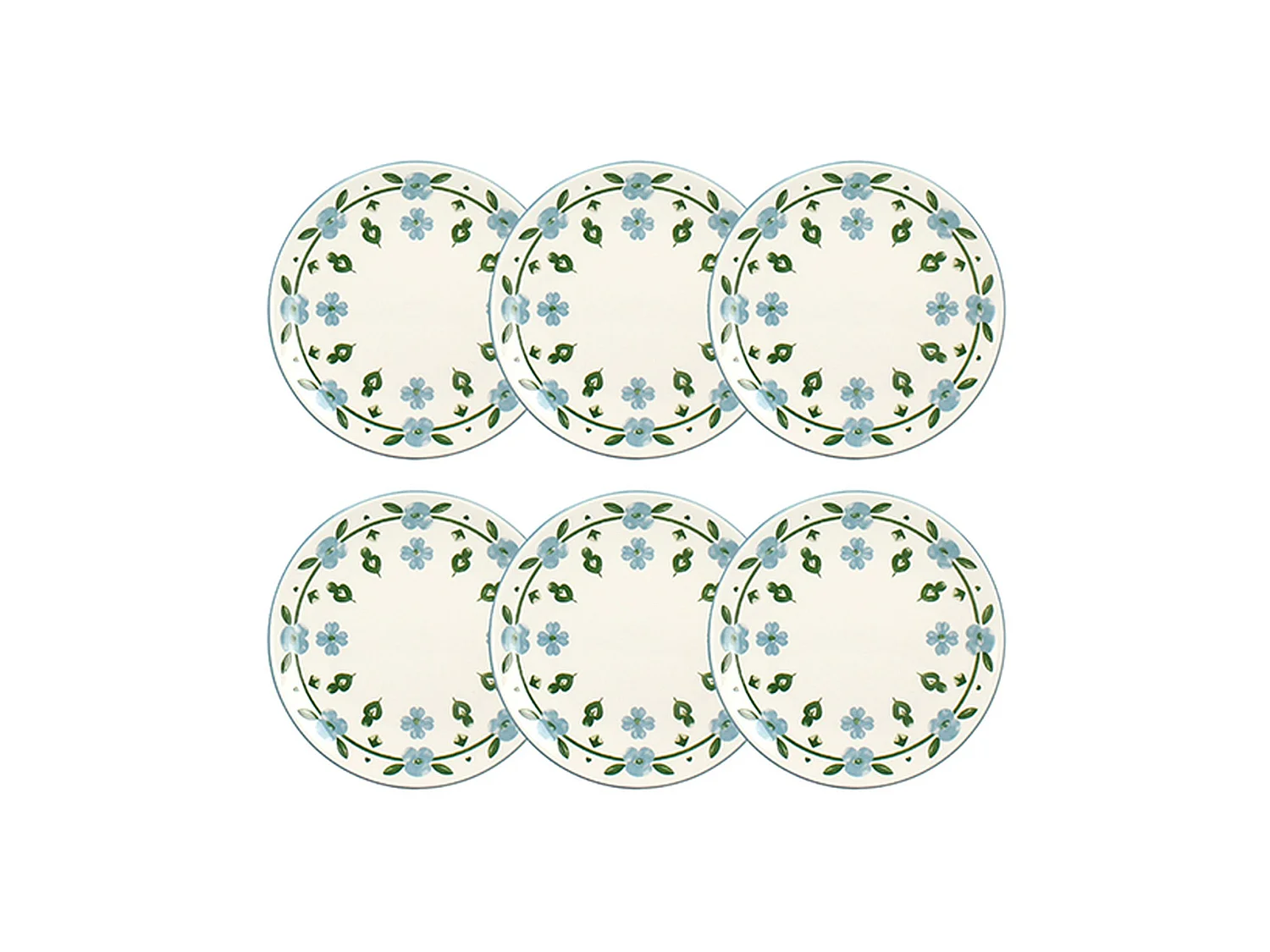 Novastyl - Lot 6 Assiettes à Dessert Primavera 19.5cm En Porcelaine Bleu Et Blanc