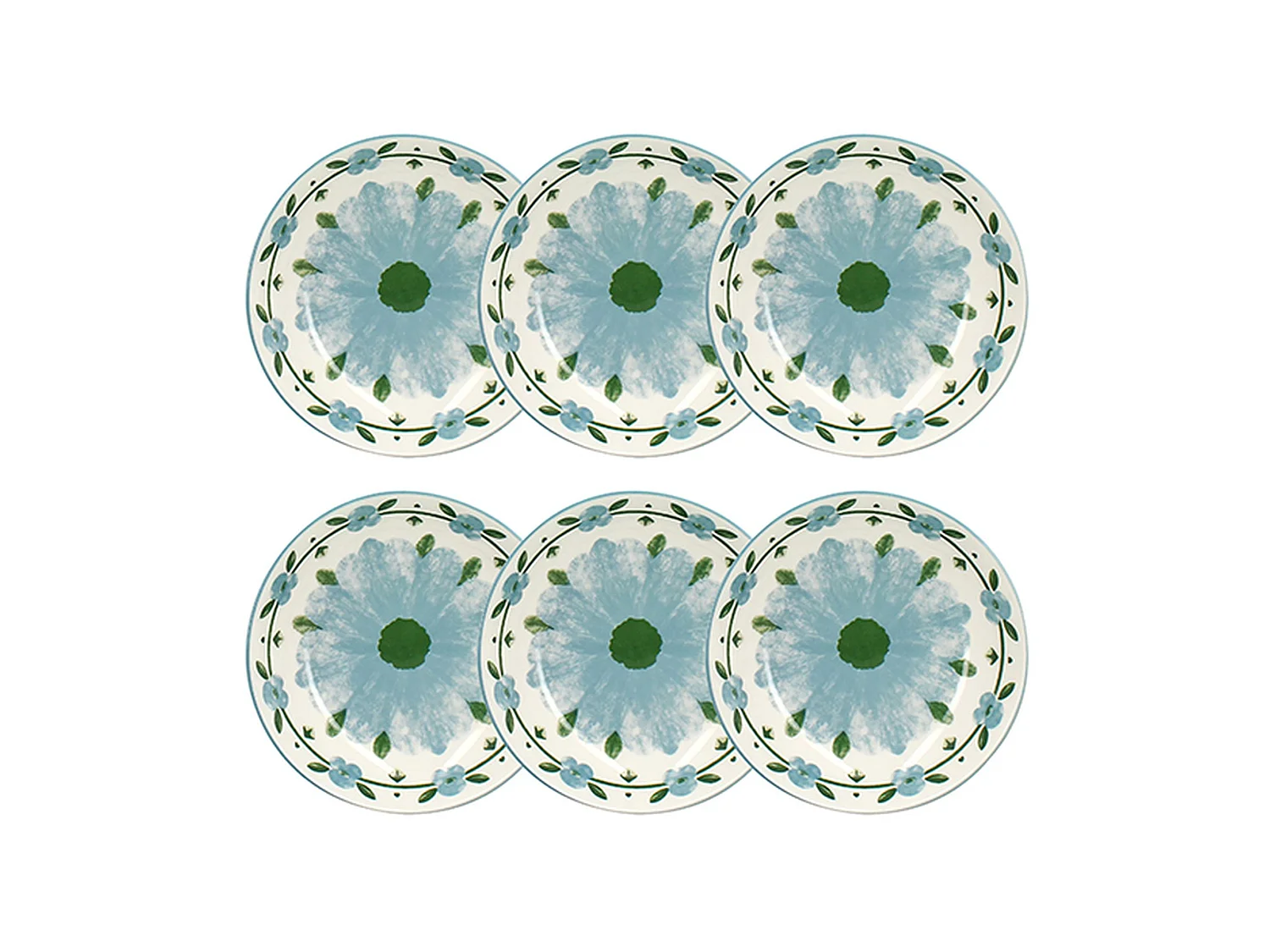 Novastyl - Lot 6 Assiettes Creuses Primavera 20cm En Porcelaine Bleu Et Blanc