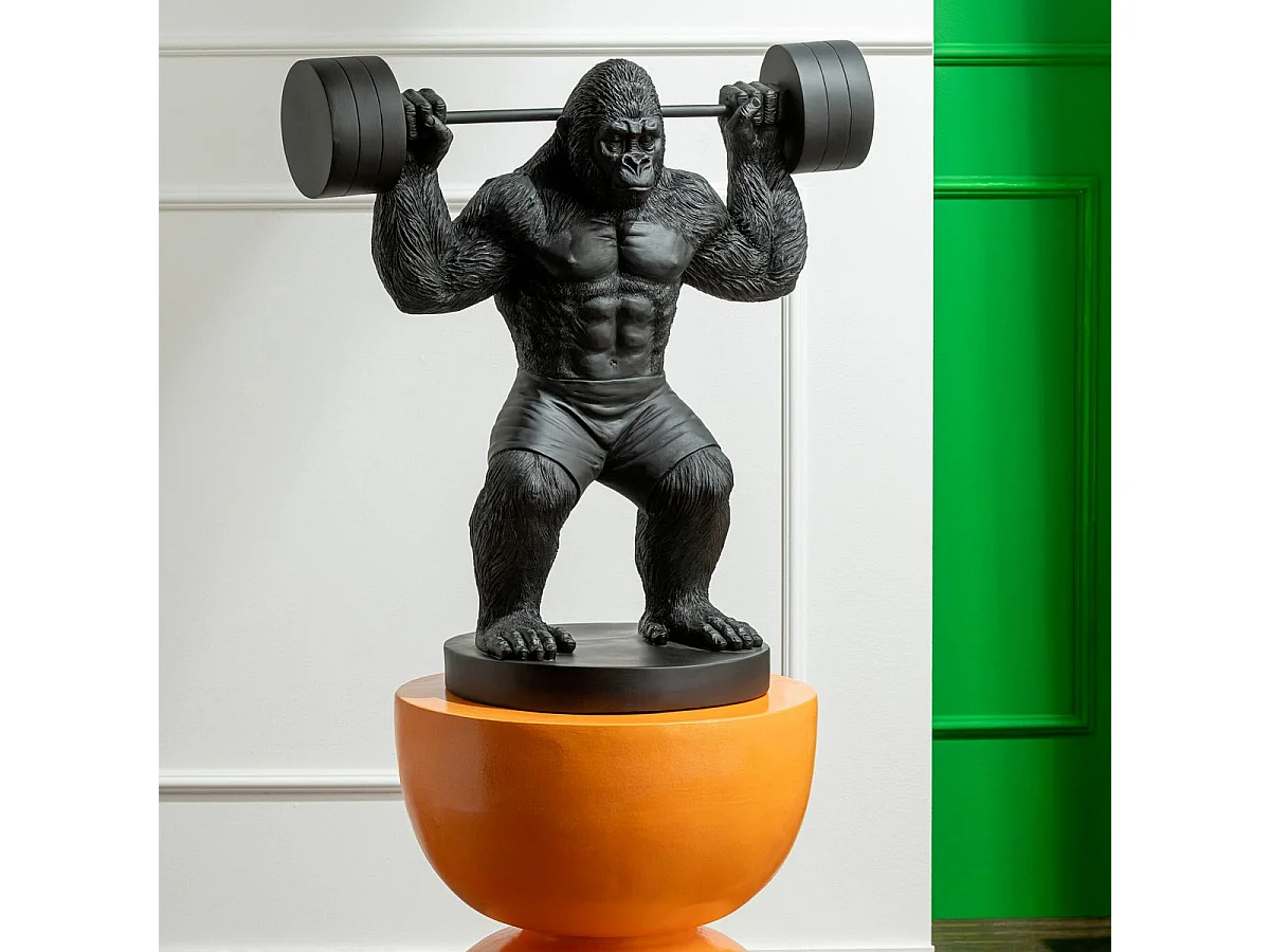 Statue Gorille en Résine "Haltérophilie" 62cm Noir